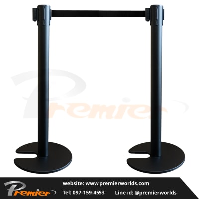 เสากั้นทางเดิน ฐานวางซ้อนได้ สีดำ Steel Powder Coating Premier Worlds - มุมที่ 3