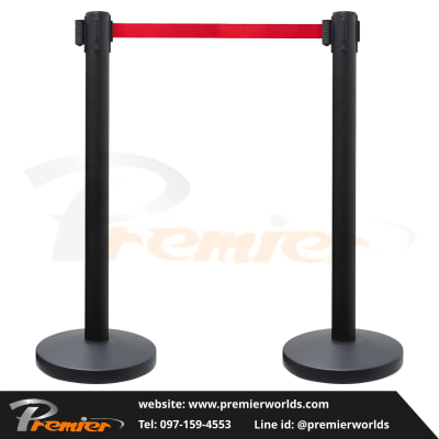 เสากั้นทางเดิน สายดึงกลับ สีดำ Steel Powder Coating Premier Worlds - มุมที่ 1