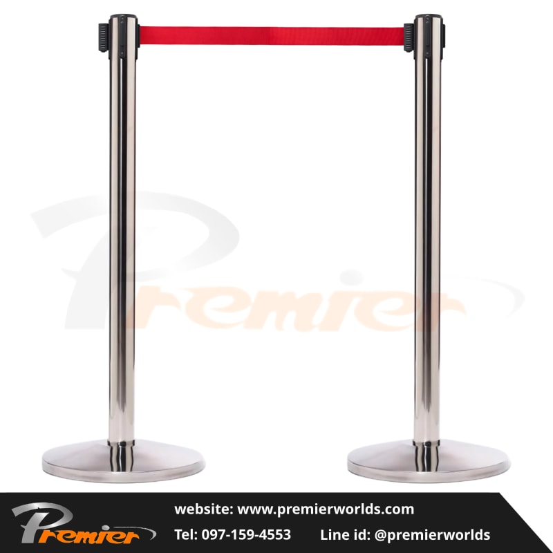 เสากั้นทางเดิน สายดึงกลับ สีเงิน Stainless Premier Worlds - มุมที่ 1