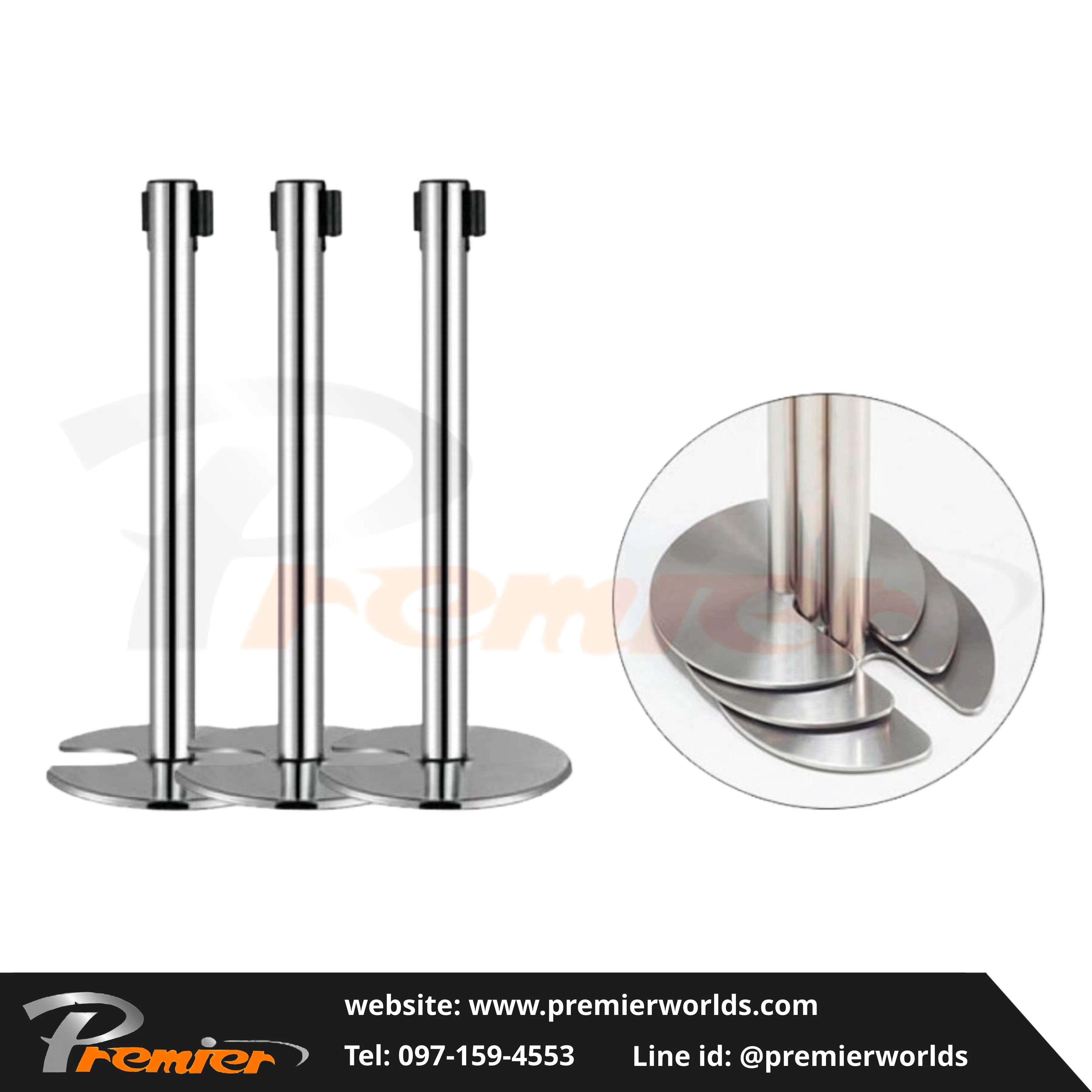 เสากั้นทางเดิน ฐานวางซ้อนได้ สีเงิน Stainless Premier Worlds - มุมที่ 4