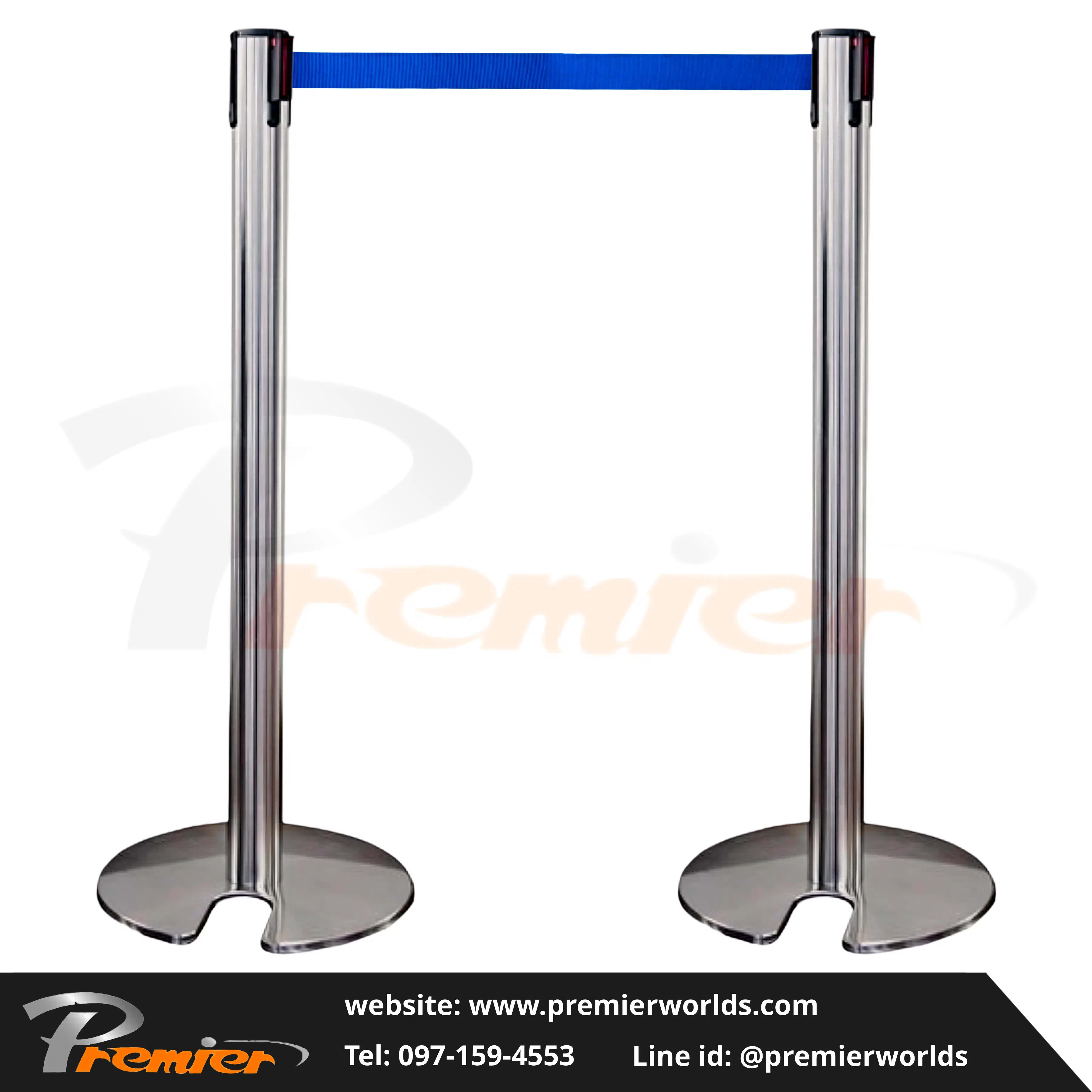 เสากั้นทางเดิน ฐานวางซ้อนได้ สีเงิน Stainless Premier Worlds - มุมที่ 2