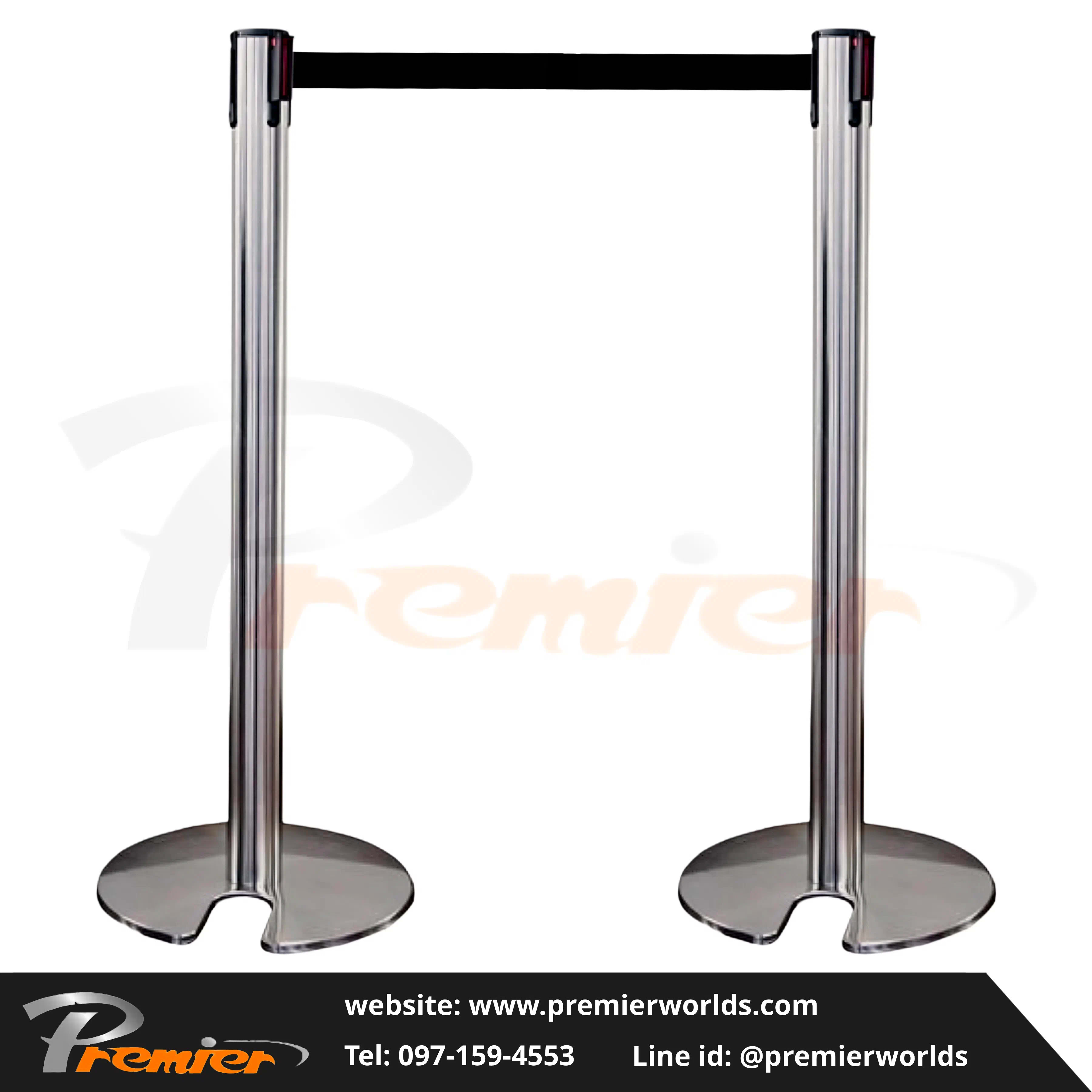 เสากั้นทางเดิน ฐานวางซ้อนได้ สีเงิน Stainless Premier Worlds - มุมที่ 3