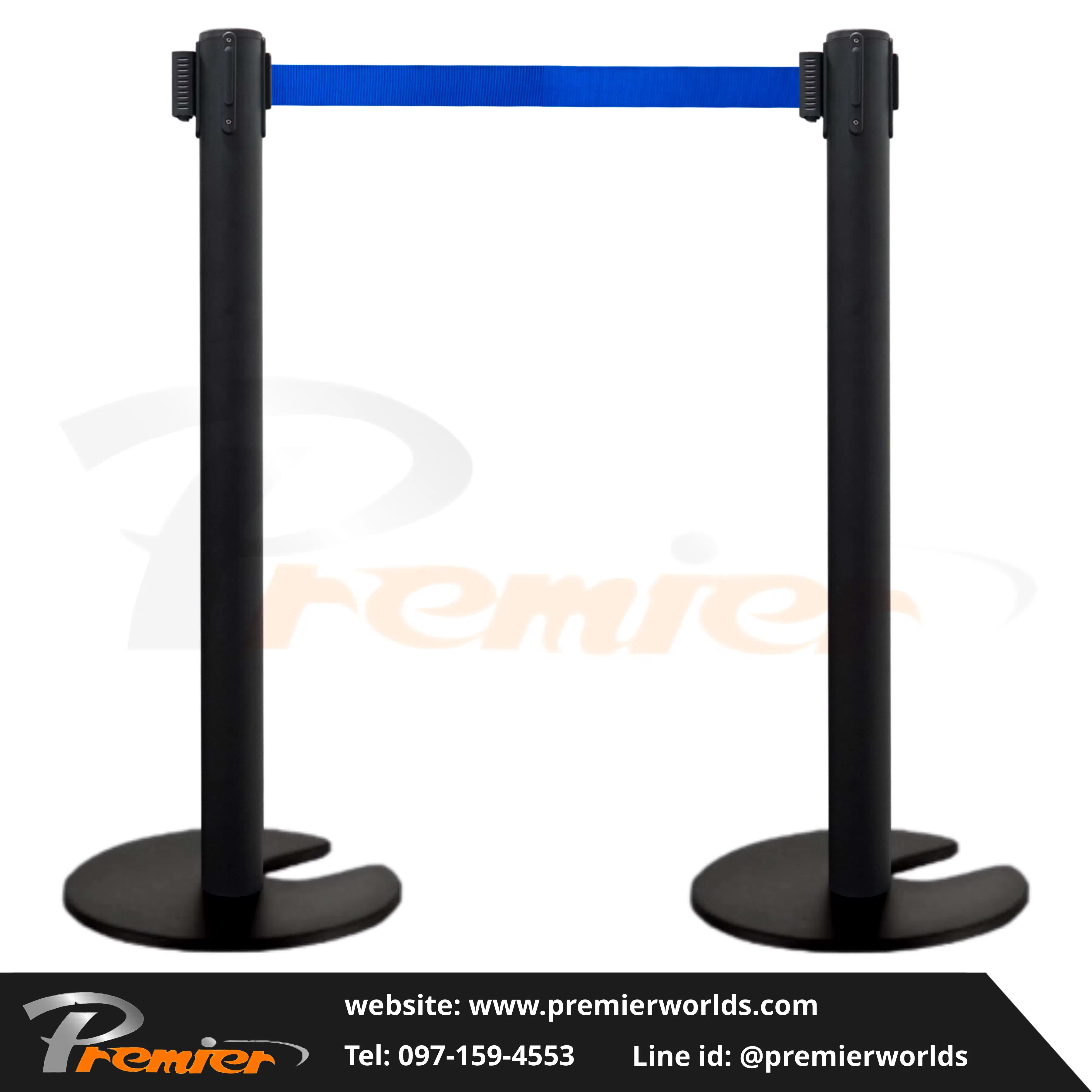 เสากั้นทางเดิน ฐานวางซ้อนได้ สีดำ Steel Powder Coating Premier Worlds - มุมที่ 2