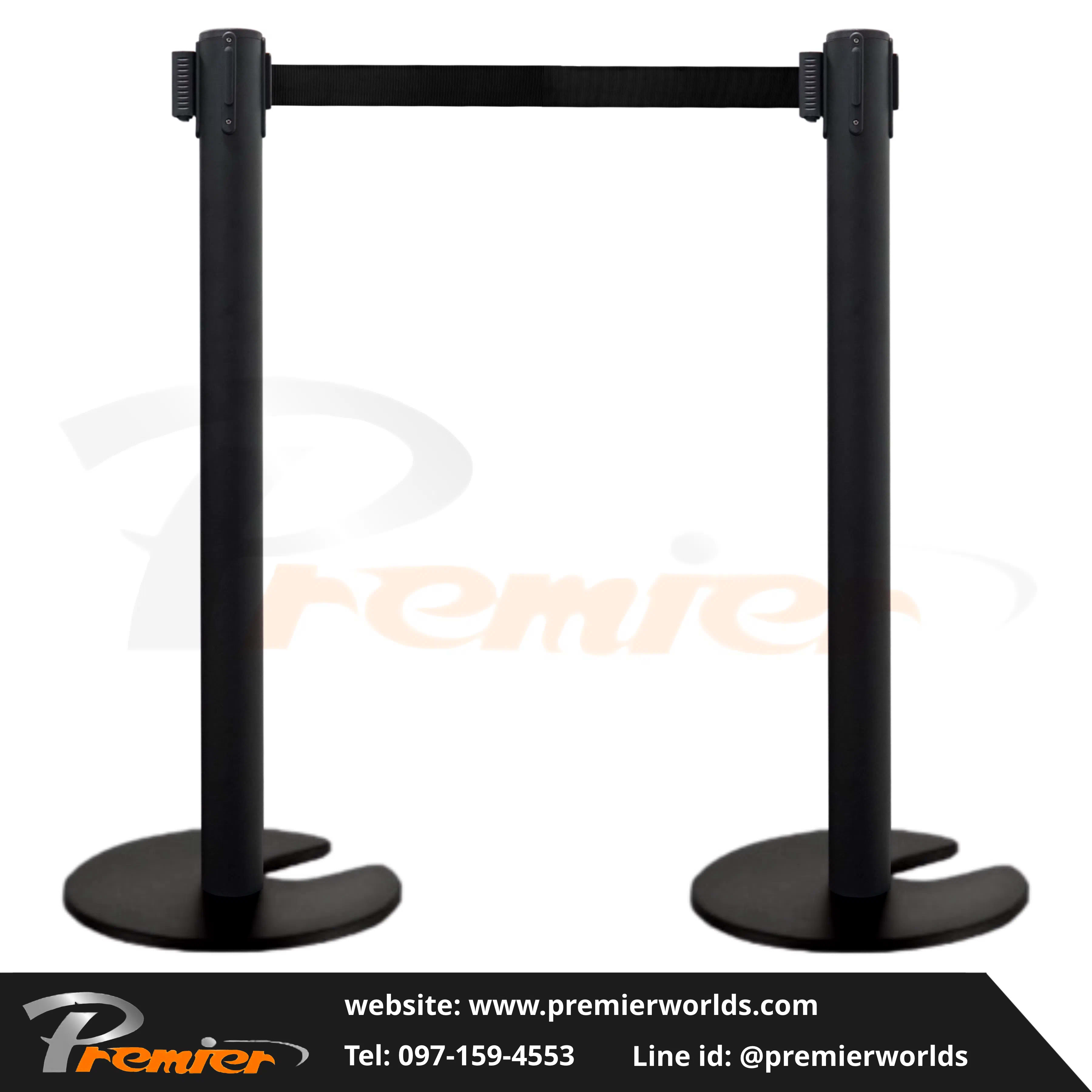 เสากั้นทางเดิน ฐานวางซ้อนได้ สีดำ Steel Powder Coating Premier Worlds - มุมที่ 3