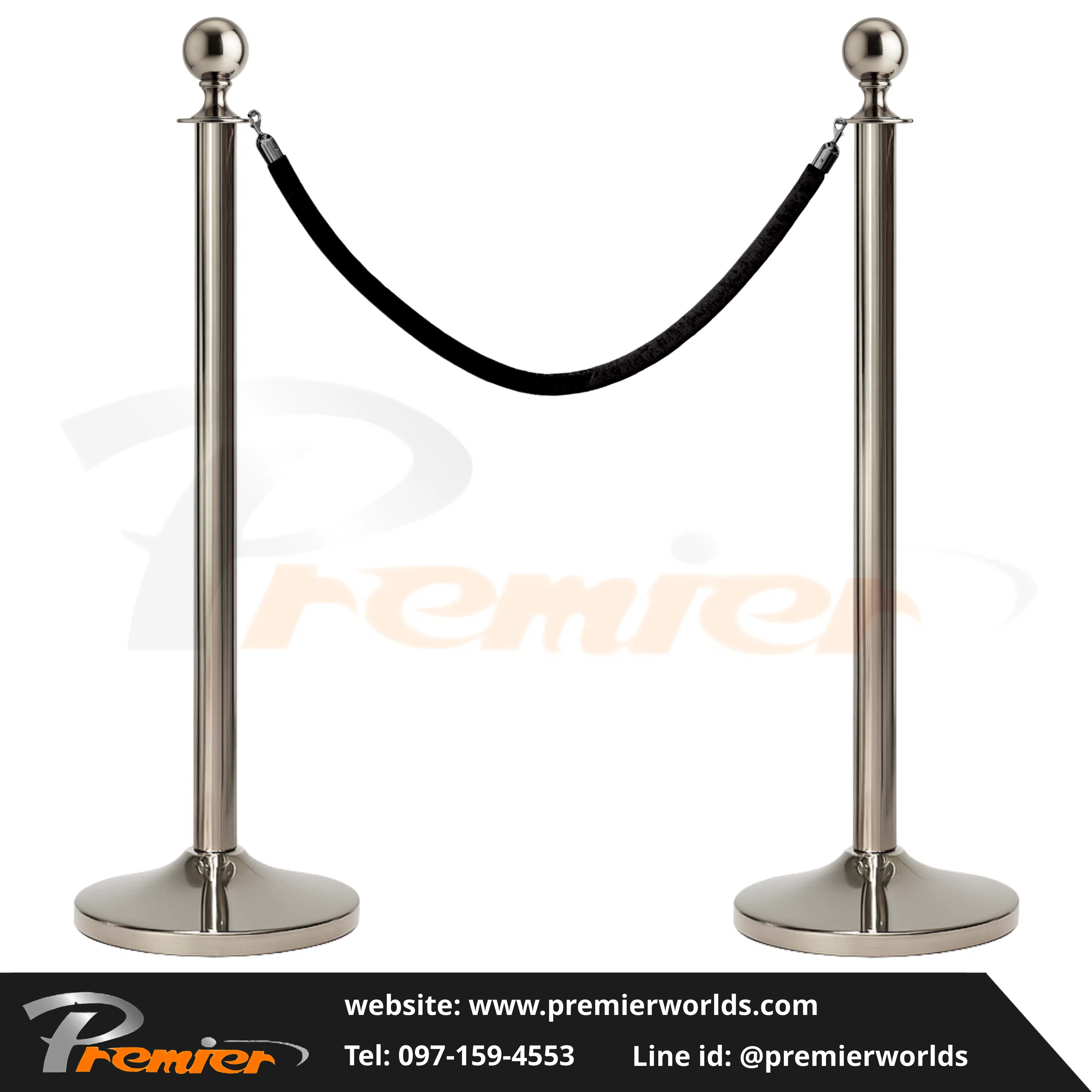 เสากั้นทางเดิน สายคล้อง หัวกลม สีเงิน Stainless Premier Worlds - มุมที่ 3
