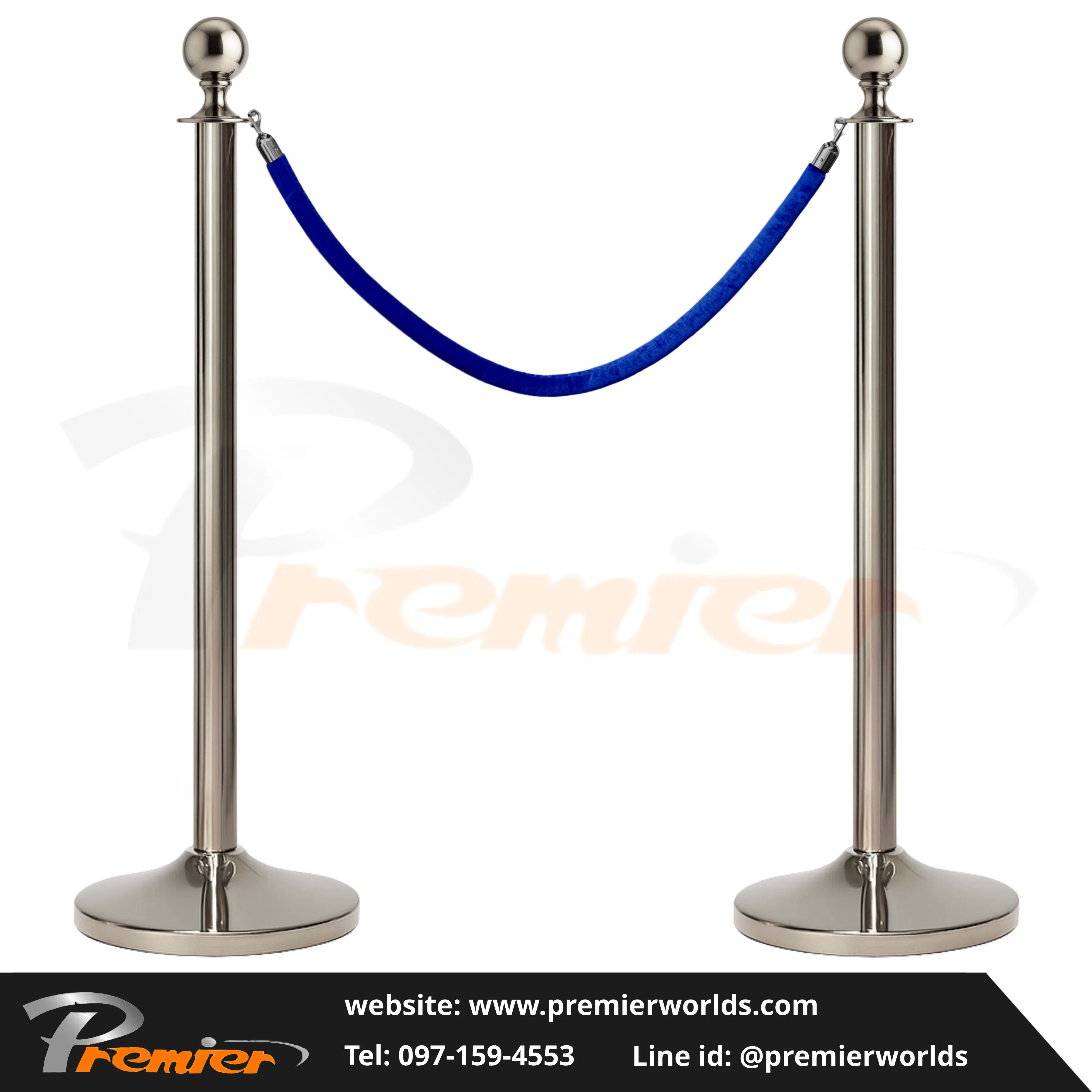 เสากั้นทางเดิน สายคล้อง หัวกลม สีเงิน Stainless Premier Worlds - มุมที่ 2