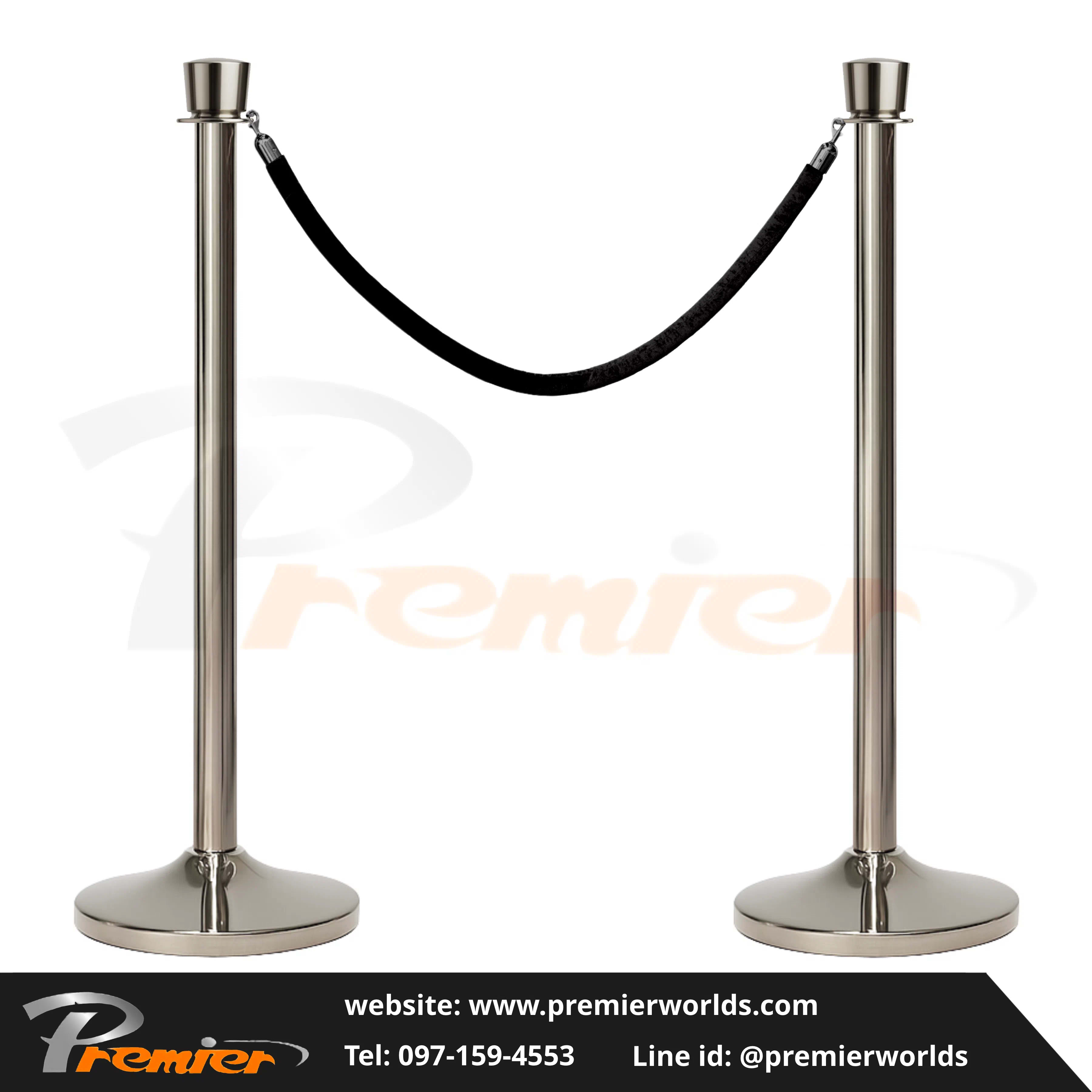เสากั้นทางเดิน สายคล้อง หัวตัด สีเงิน Stainless Premier Worlds - มุมที่ 3