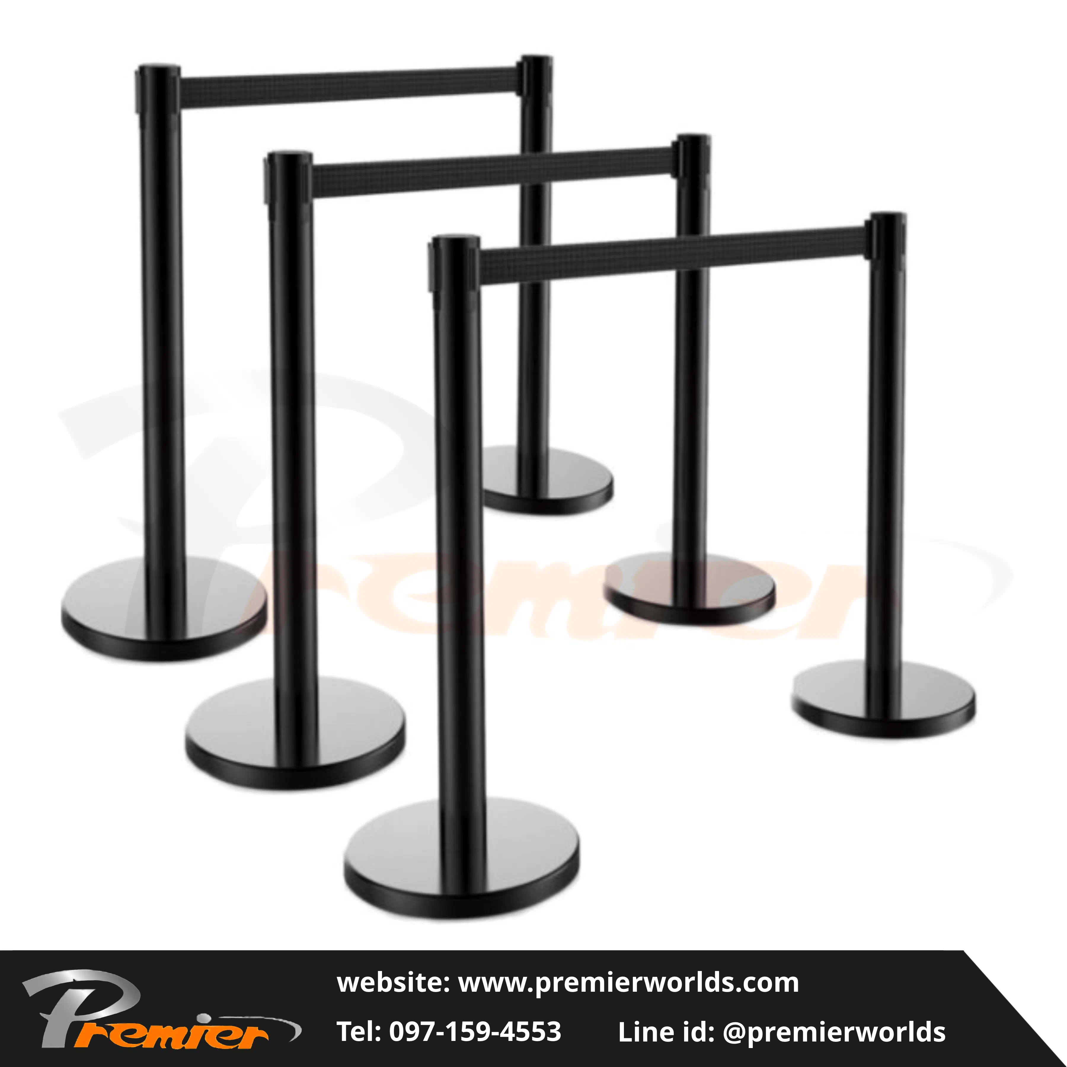 เสากั้นทางเดิน สายดึงกลับ สีดำ Steel Powder Coating Premier Worlds - มุมที่ 4