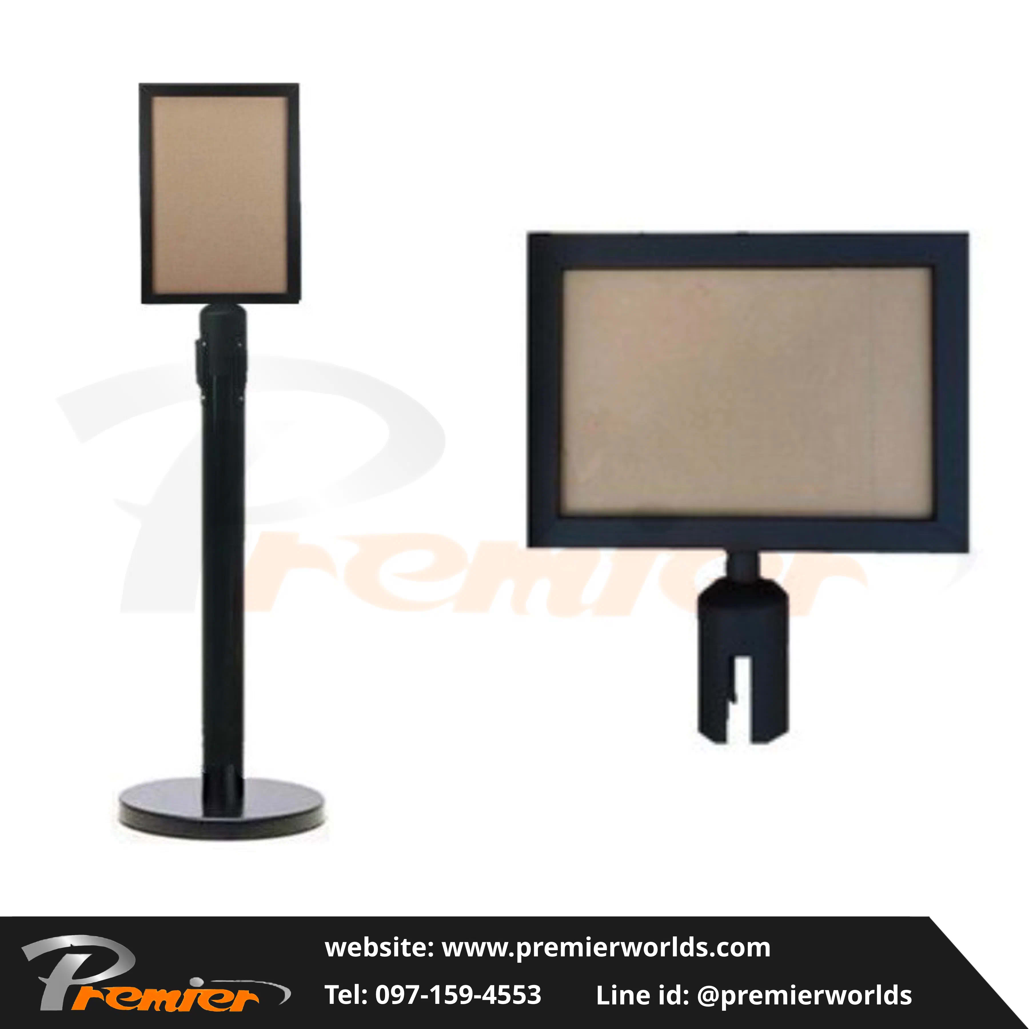ป้ายติดหัวเสากั้นทางเดิน สีดำ Steel Powder Coating Premier Worlds - มุมที่ 2