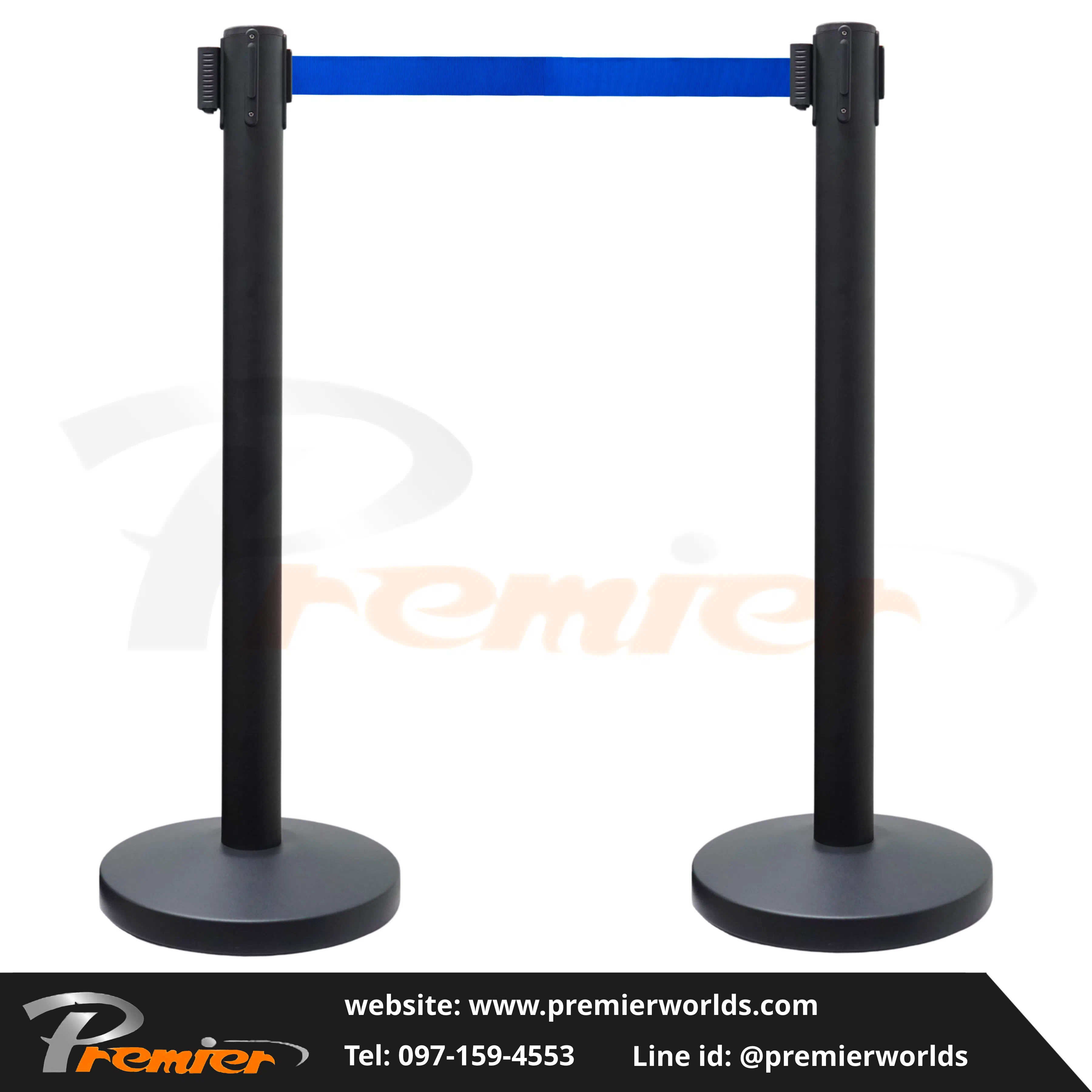 เสากั้นทางเดิน สายดึงกลับ สีดำ Steel Powder Coating Premier Worlds - มุมที่ 2
