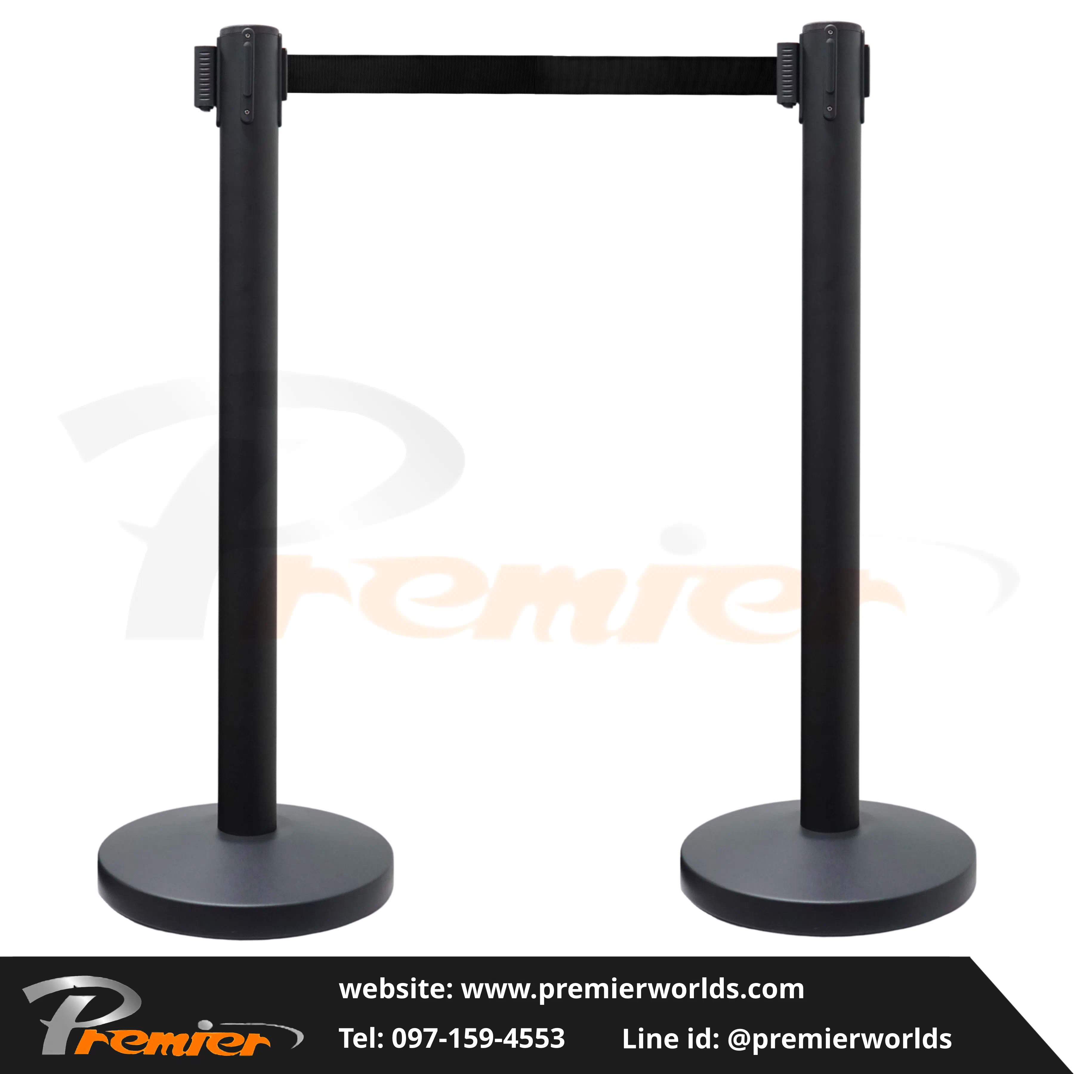 เสากั้นทางเดิน สายดึงกลับ สีดำ Steel Powder Coating Premier Worlds - มุมที่ 3
