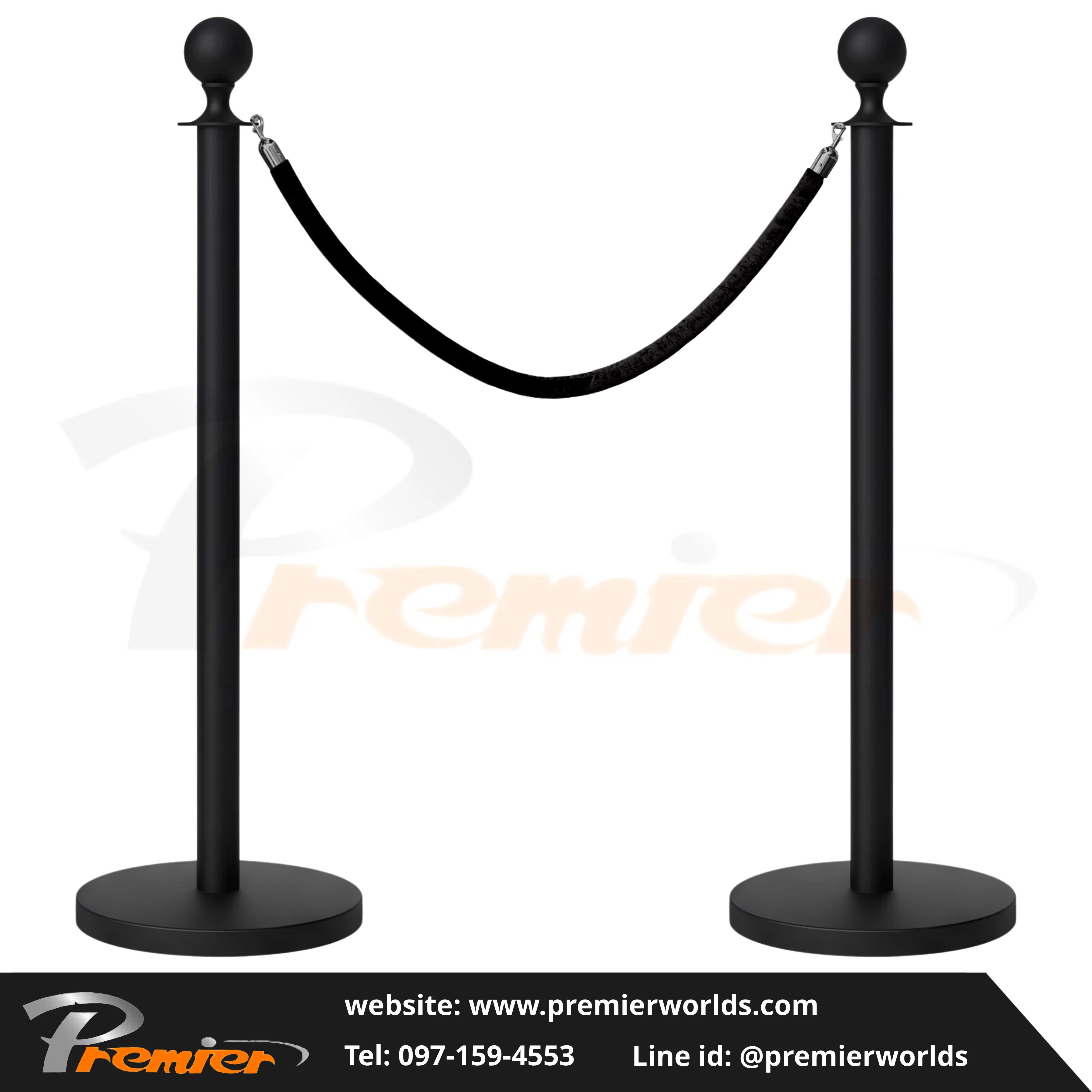 เสากั้นทางเดิน สายคล้อง หัวกลม สีดำ Steel Powder Coating Premier Worlds - มุมที่ 3