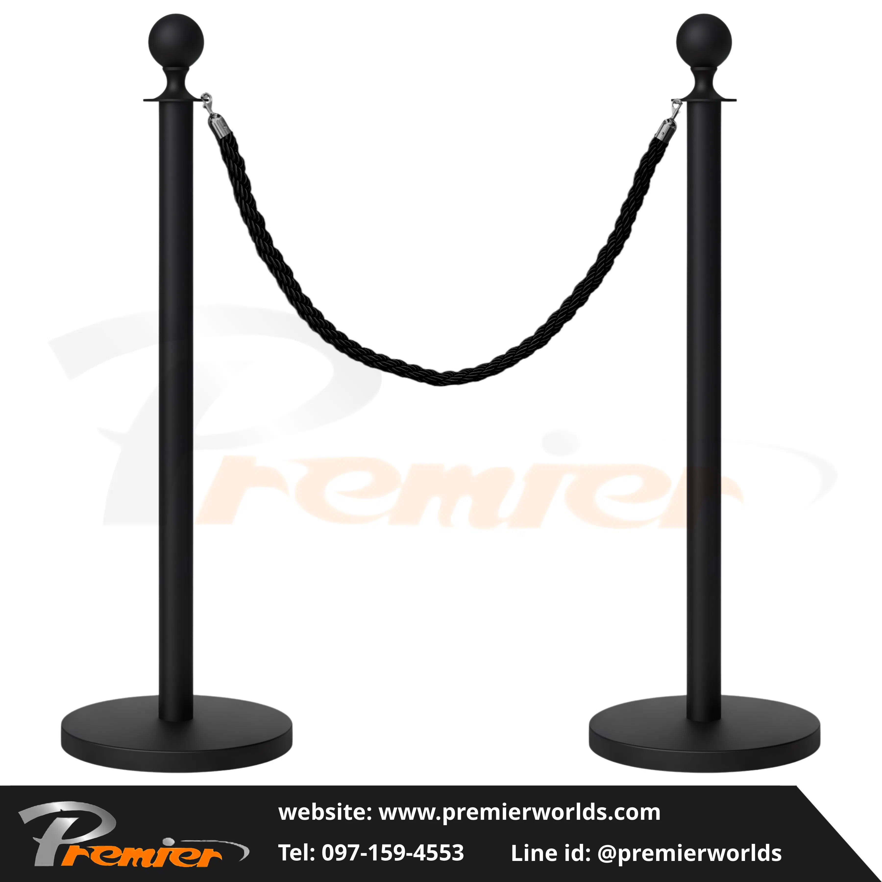 เสากั้นทางเดิน สายคล้อง หัวกลม สีดำ Steel Powder Coating Premier Worlds - มุมที่ 6