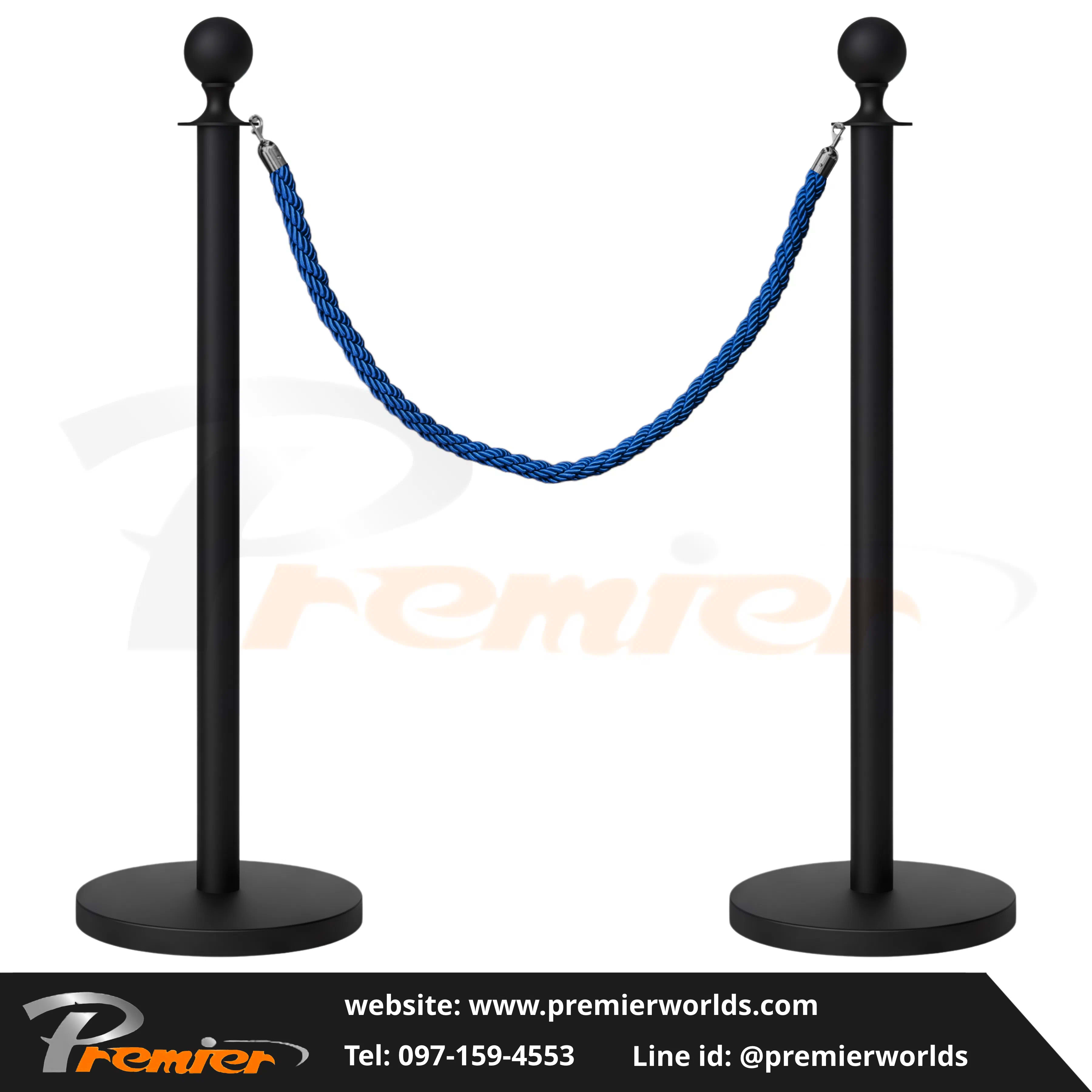 เสากั้นทางเดิน สายคล้อง หัวกลม สีดำ Steel Powder Coating Premier Worlds - มุมที่ 5