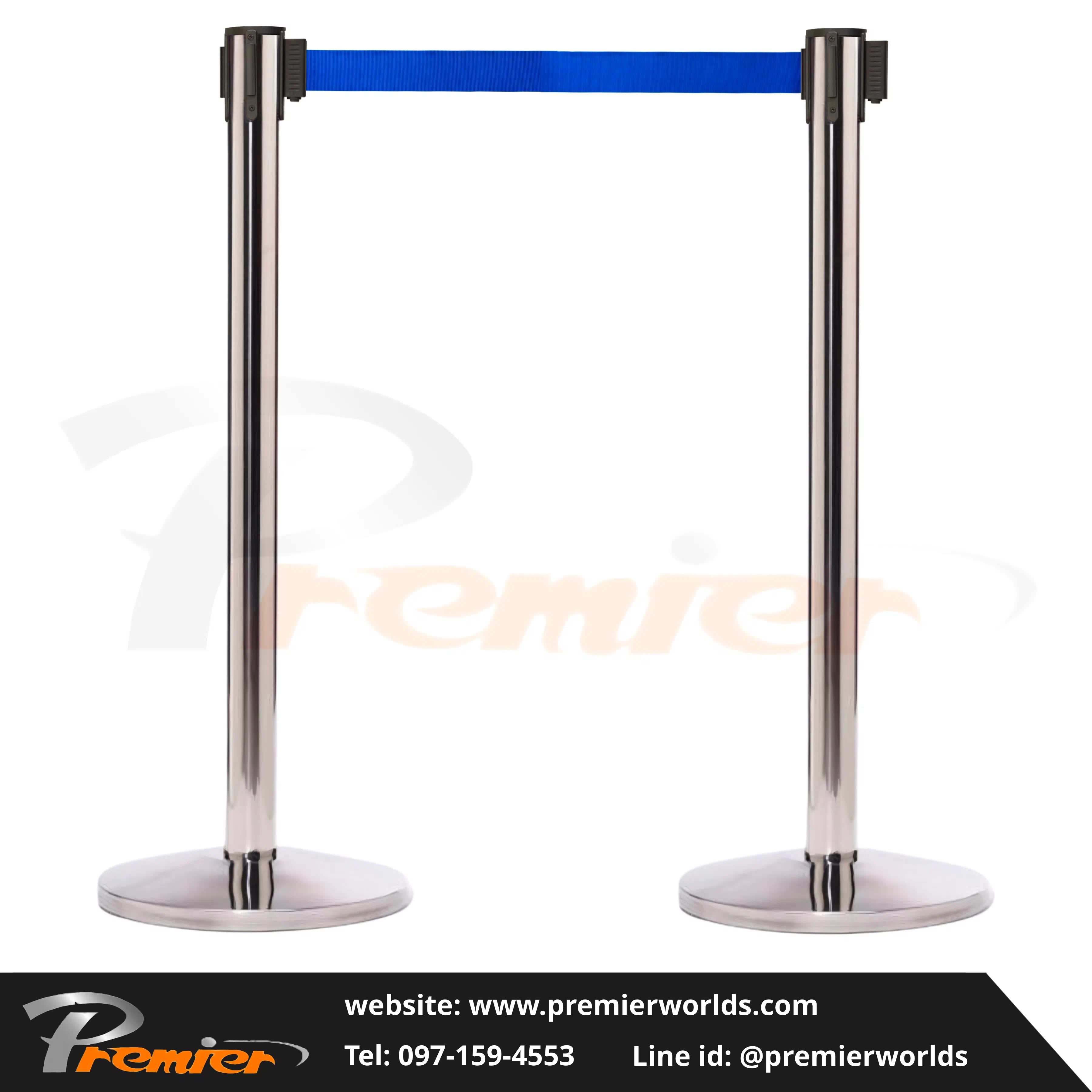 เสากั้นทางเดิน สายดึงกลับ สีเงิน Stainless Premier Worlds - มุมที่ 2