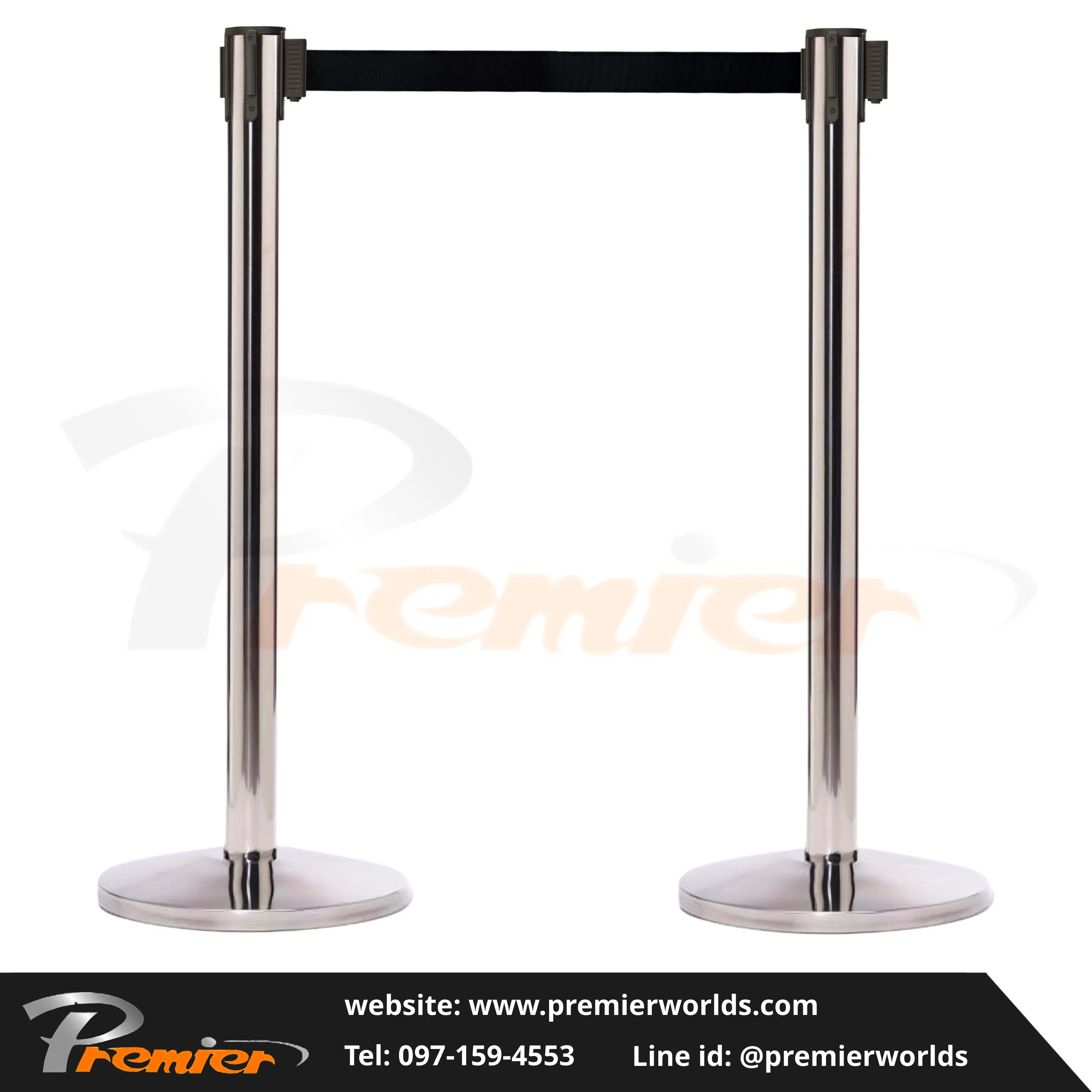 เสากั้นทางเดิน สายดึงกลับ สีเงิน Stainless Premier Worlds - มุมที่ 3