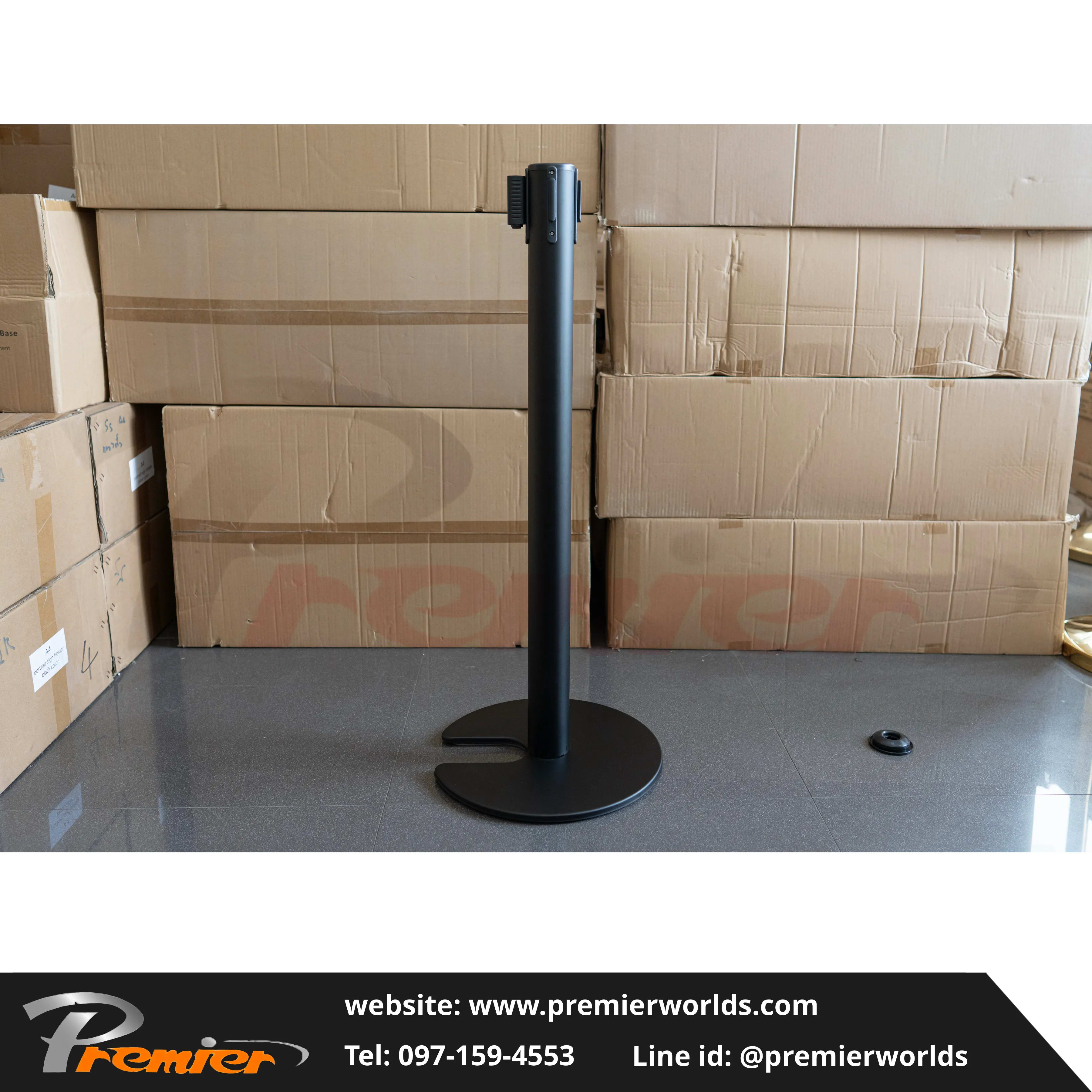 เสากั้นทางเดิน ฐานวางซ้อนได้ สีดำ Steel Powder Coating Premier Worlds - มุมที่ 5