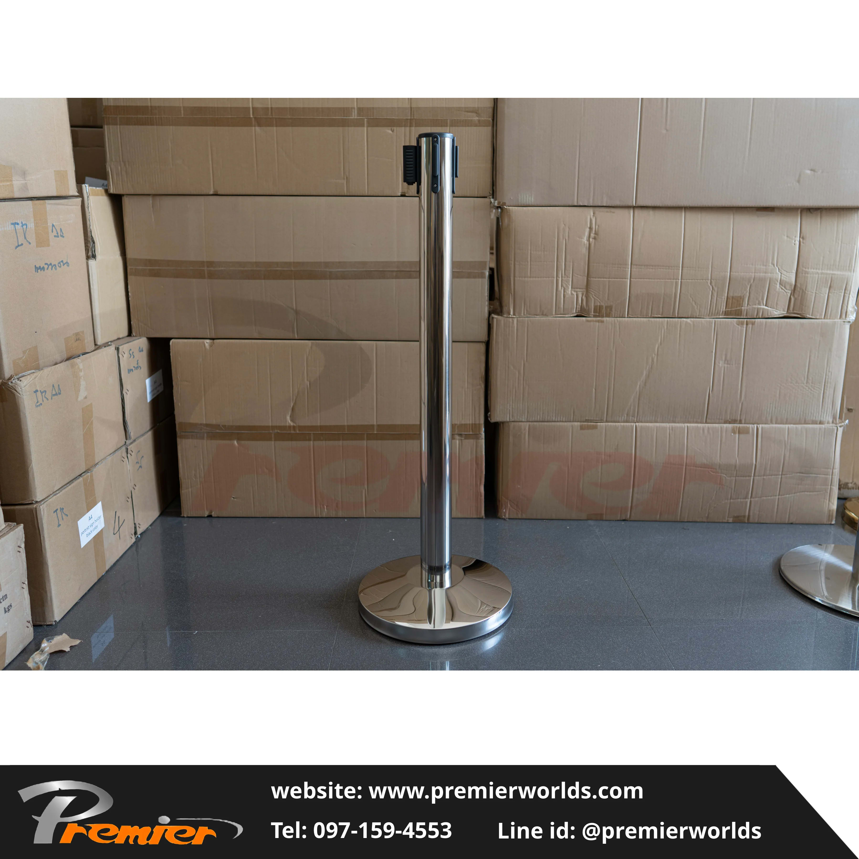 เสากั้นทางเดิน สายดึงกลับ สีเงิน Stainless Premier Worlds - มุมที่ 4
