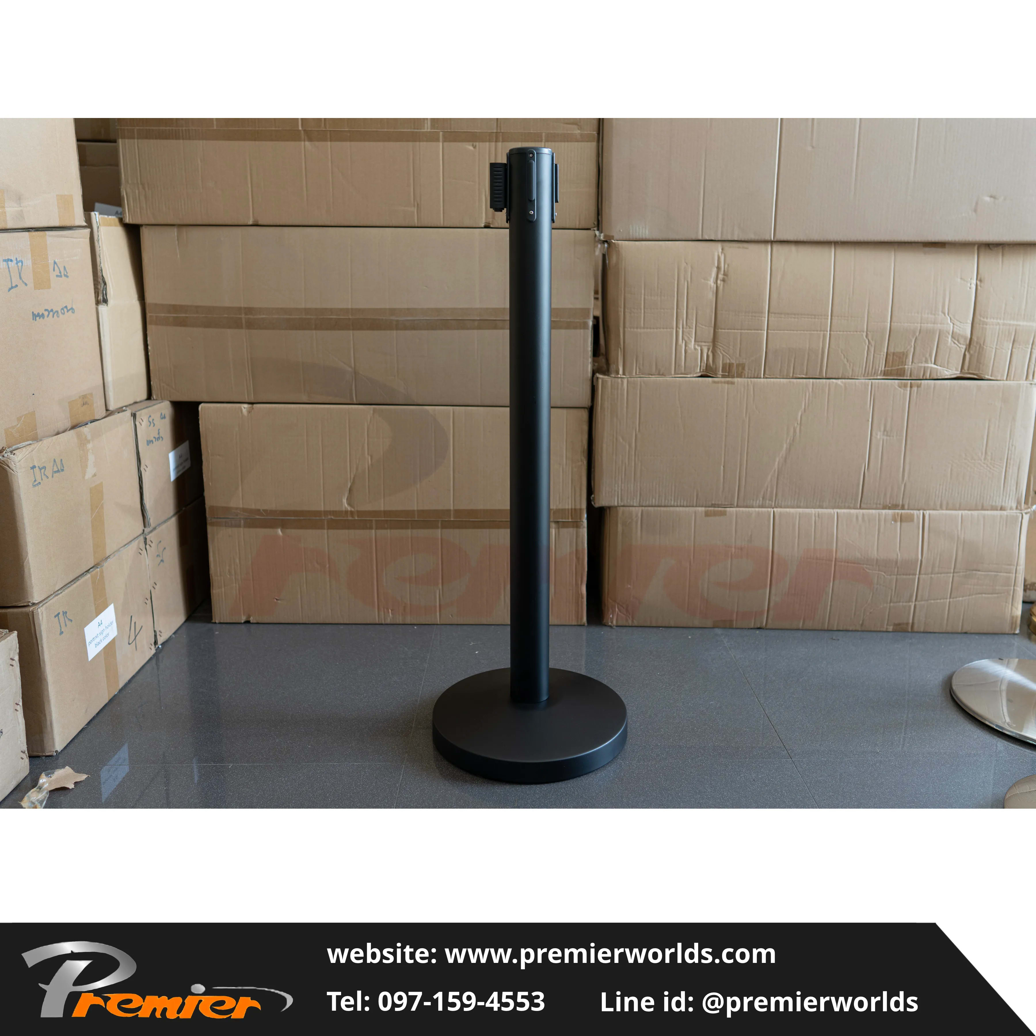 เสากั้นทางเดิน สายดึงกลับ สีดำ Steel Powder Coating Premier Worlds - มุมที่ 5