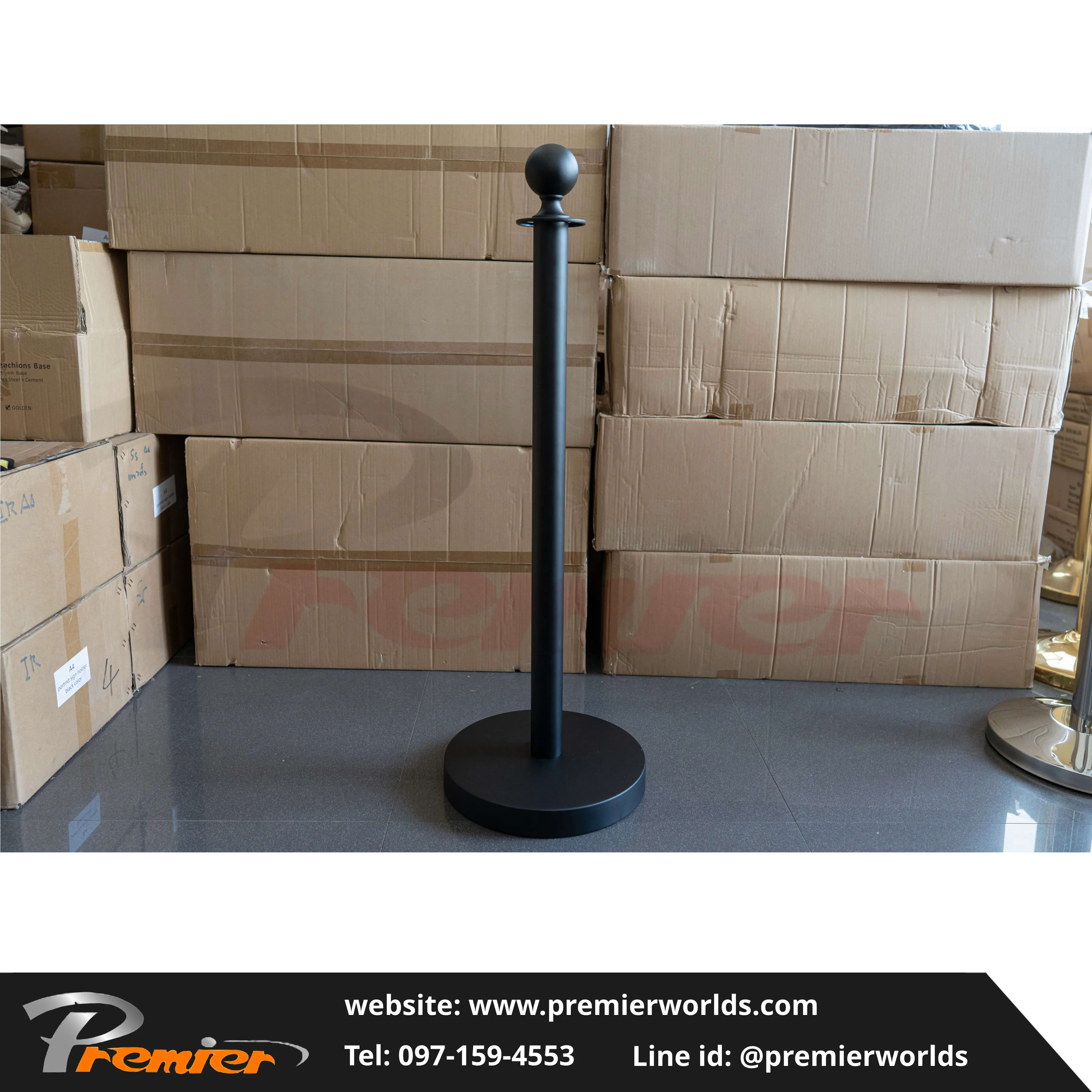เสากั้นทางเดิน สายคล้อง หัวกลม สีดำ Steel Powder Coating Premier Worlds - มุมที่ 8