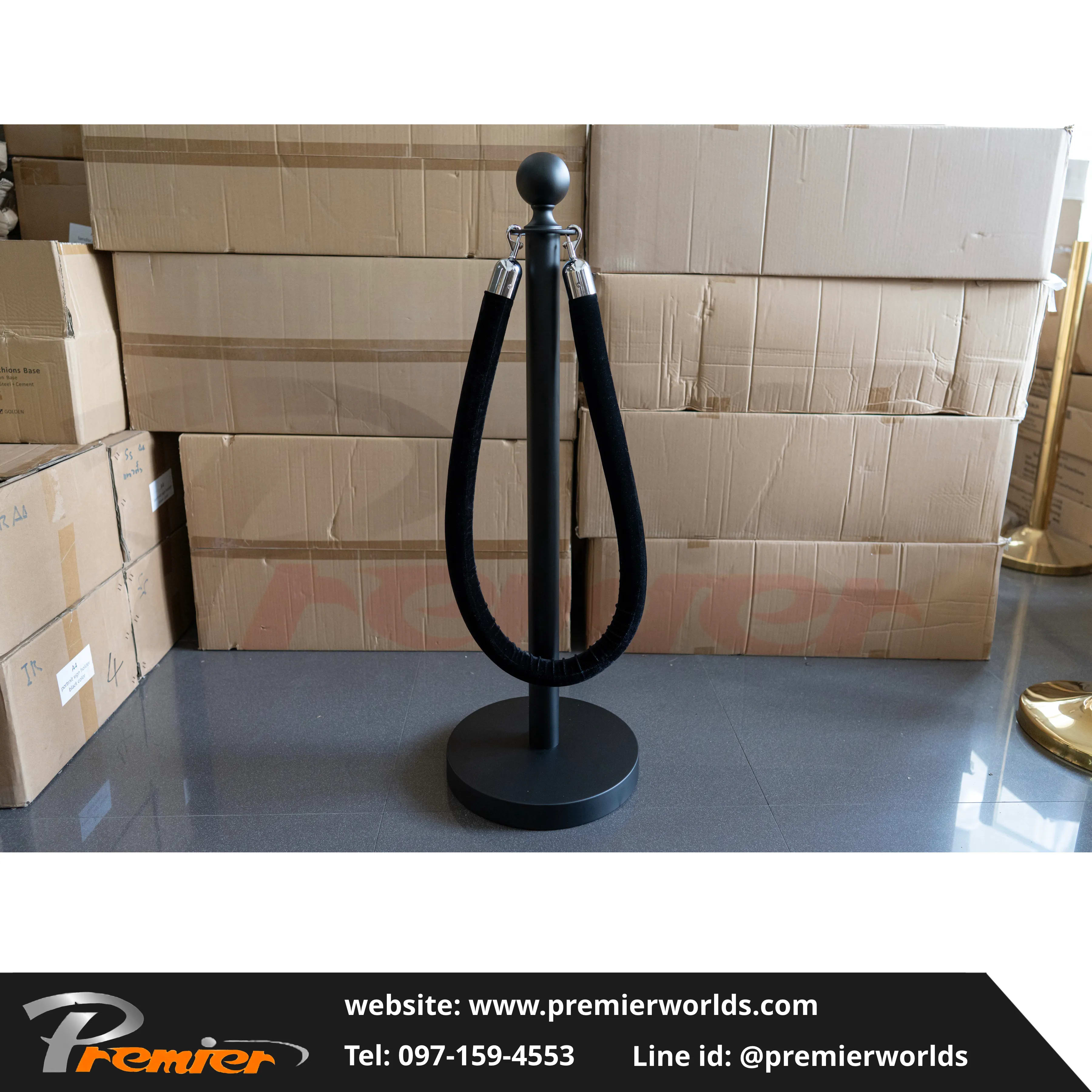 เสากั้นทางเดิน สายคล้อง หัวกลม สีดำ Steel Powder Coating Premier Worlds - มุมที่ 9