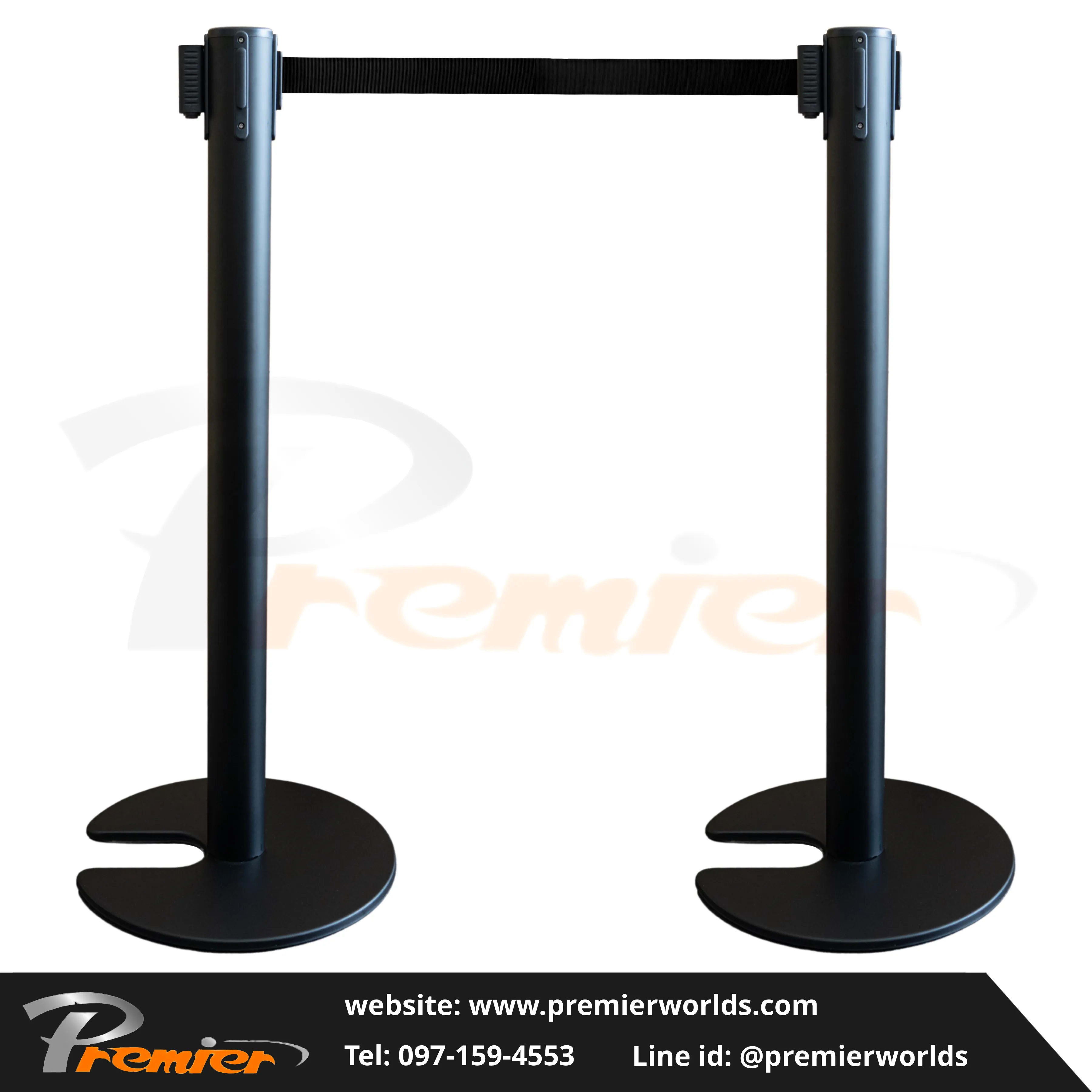 เสากั้นทางเดิน ฐานวางซ้อนได้ สีดำ Steel Powder Coating Premier Worlds - มุมที่ 3