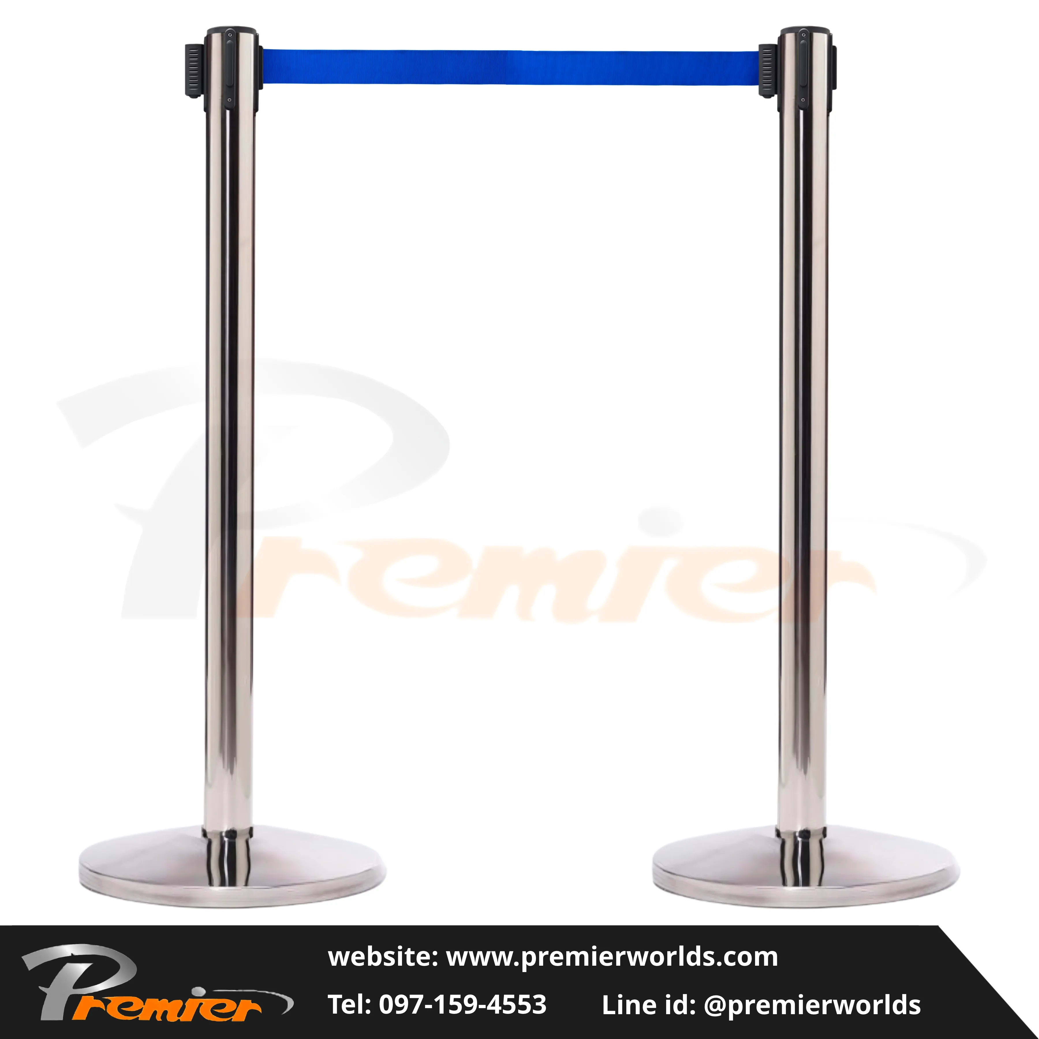 เสากั้นทางเดิน สายดึงกลับ สีเงิน Stainless Premier Worlds - มุมที่ 2