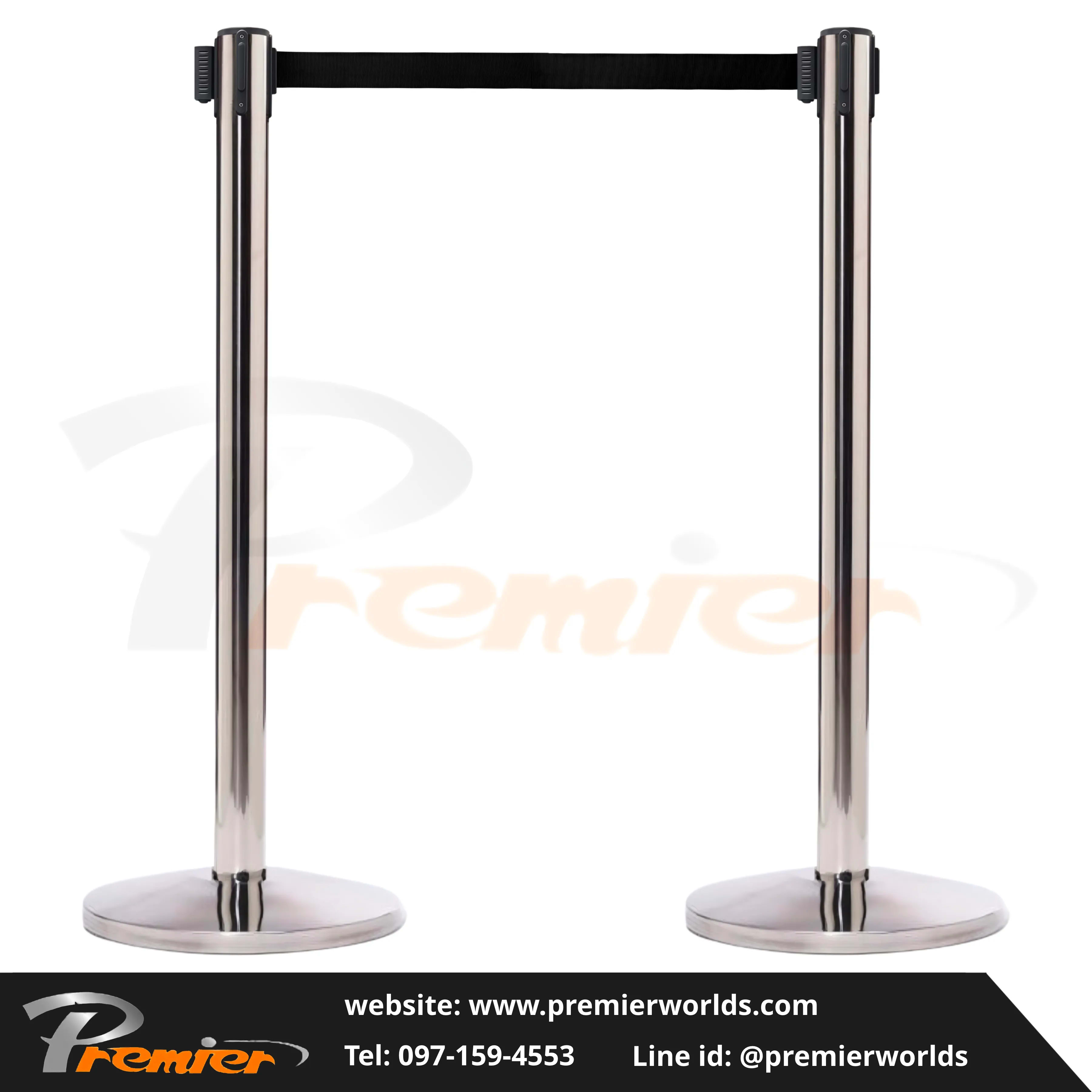 เสากั้นทางเดิน สายดึงกลับ สีเงิน Stainless Premier Worlds - มุมที่ 3