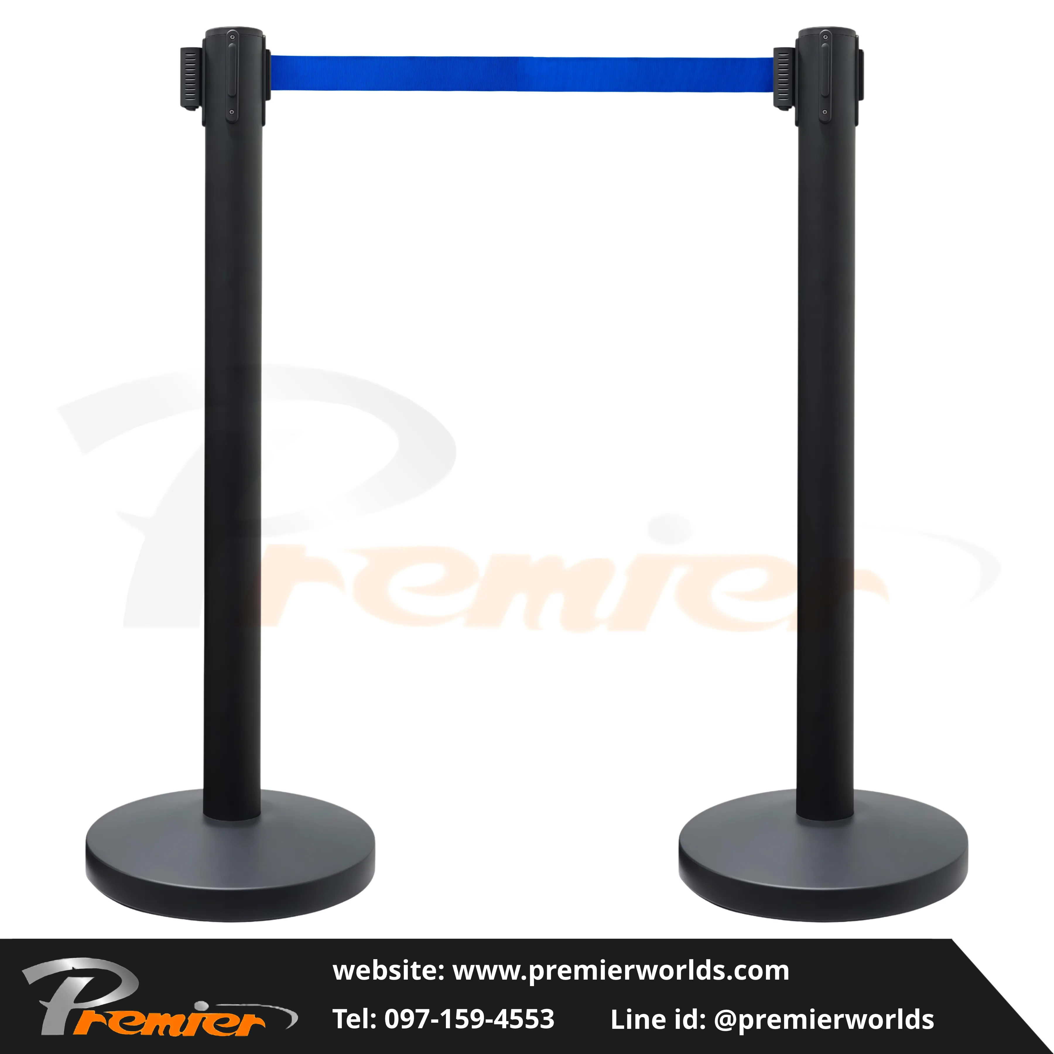 เสากั้นทางเดิน สายดึงกลับ สีดำ Steel Powder Coating Premier Worlds - มุมที่ 2
