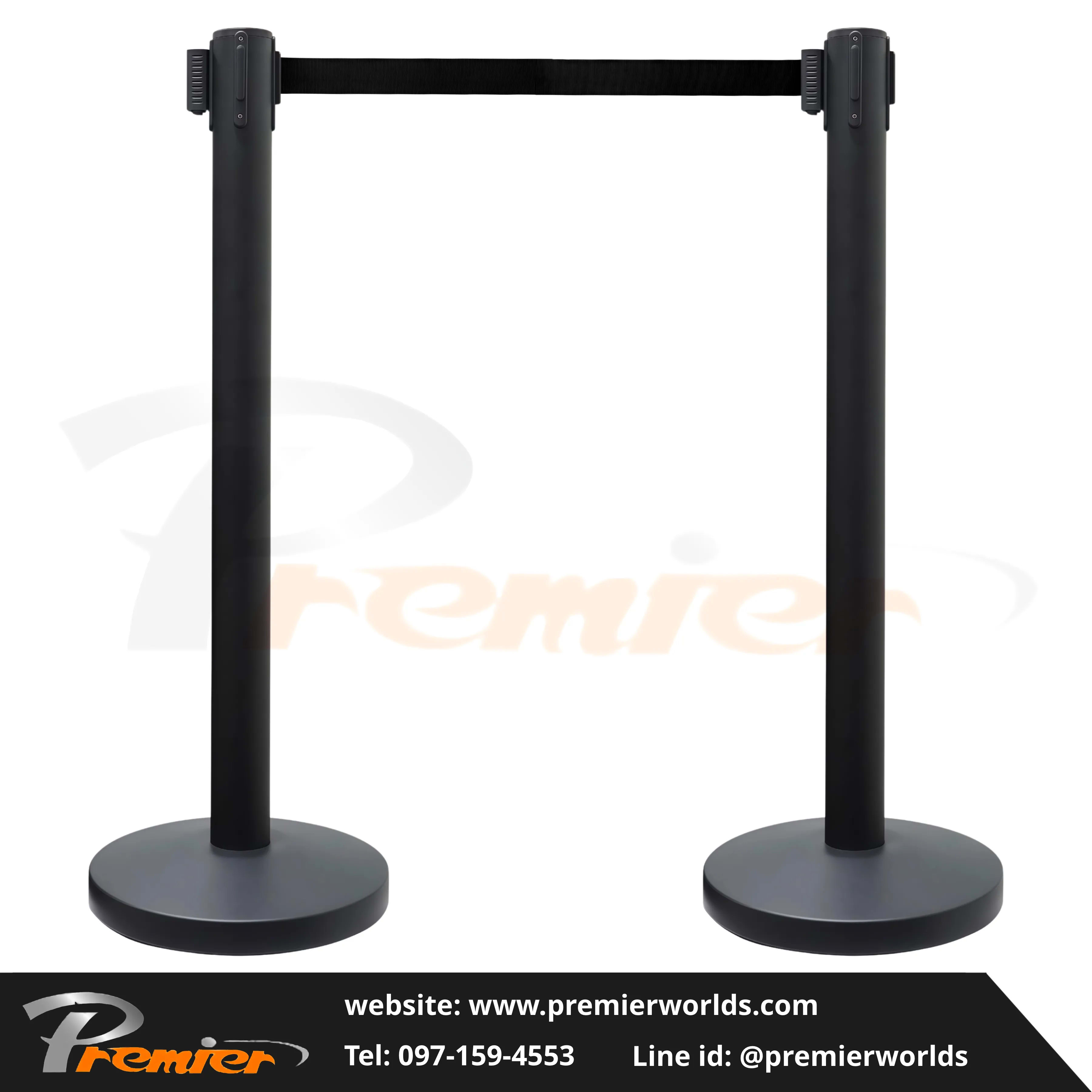 เสากั้นทางเดิน สายดึงกลับ สีดำ Steel Powder Coating Premier Worlds - มุมที่ 3