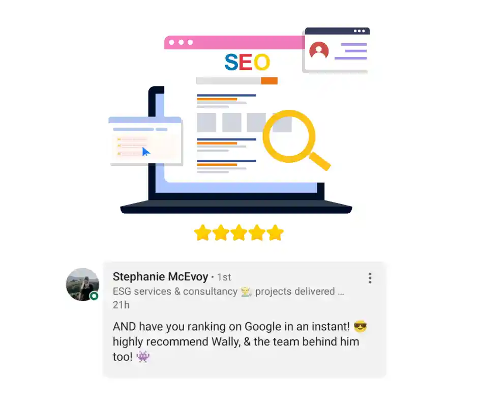 small business ai managed seo service, quote says " have you ranking on google in a instant, highly recommend wally and the team"