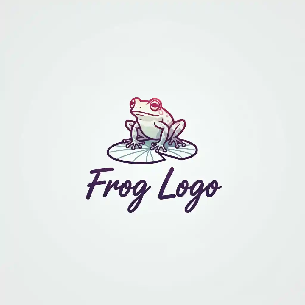 frog on lilly pad with the words 'frog logo' in handwriting font