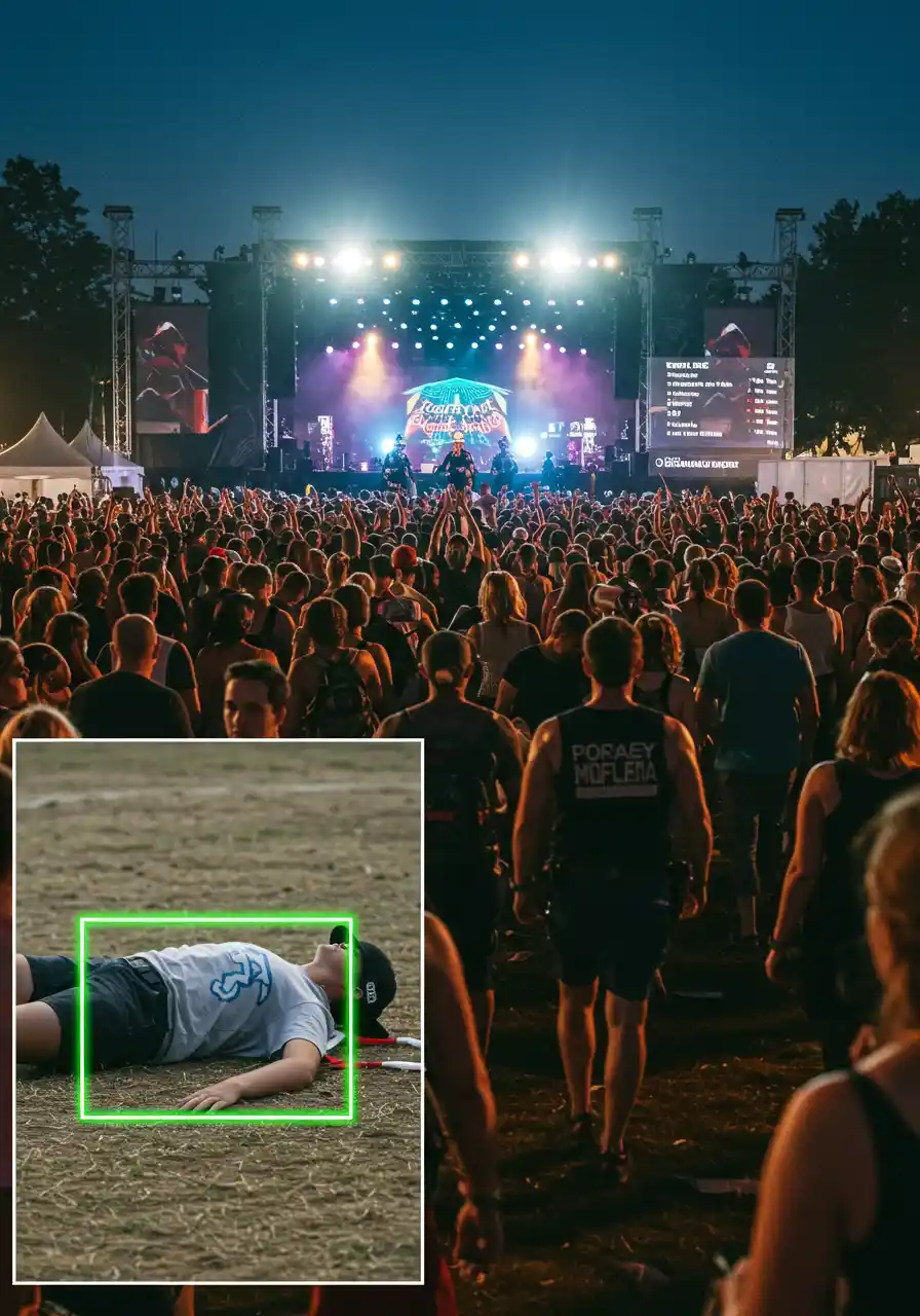 AI identifying collapsed person in crowd