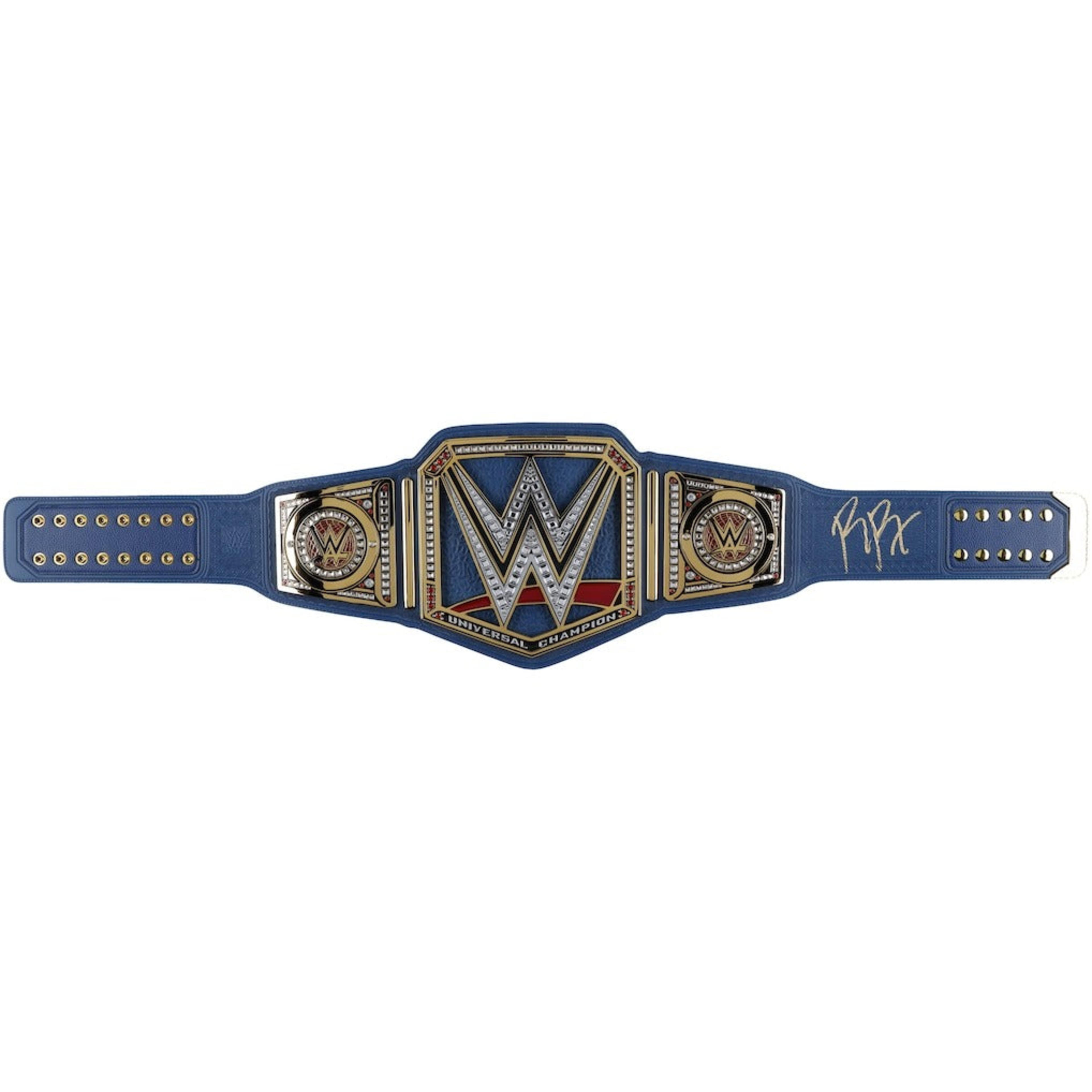 Roman Reigns WWE Autographed Universal Championship Blue Strap Replica Title Belt – Image 1