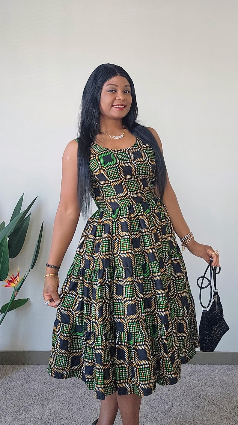 African Green Dress | Ankara Green Dress | African Print Plus Size Dress