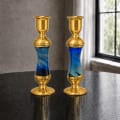Blue-Green Gold-Plated Glass Candlesticks - photo 2 of 3