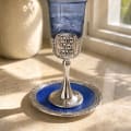 925 Silver-Plated Tall Blue Glass Kiddush Cup with Bore Pri Hagefen - photo 2 of 3