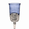 925 Silver-Plated Tall Blue Glass Kiddush Cup with Bore Pri Hagefen - photo 1 of 3