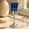 925 Silver-Plated Tall Blue-Green Glass Kiddush Cup - photo 2 of 3