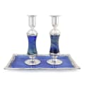 Blue-Green 925 Silver-Plated Glass Candlesticks - photo 3 of 3