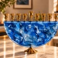 Gold-Tone Blue Glass Half-Moon Hanukkah Menorah - photo 4 of 4