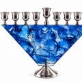Silver-Tone Blue Glass Trapezoid Hanukkah Menorah - photo 1 of 4