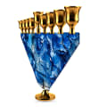 Gold-Tone Blue Glass Trapezoid Hanukkah Menorah - photo 2 of 4