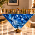 Gold-Tone Blue Glass Trapezoid Hanukkah Menorah - photo 4 of 4