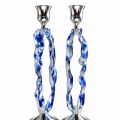 Silver-Tone White and Blue Double-Sided Glass Candlesticks - photo 2 of 4