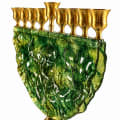 Gold-Tone Emerald Green Glass Half-Moon Hanukkah Menorah - photo 2 of 4