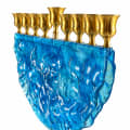 Gold-Tone Light Blue Glass Half-Moon Hanukkah Menorah - photo 2 of 4