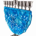 Silver-Tone Light Blue Glass Half-Moon Hanukkah Menorah - photo 2 of 4