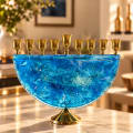 Gold-Tone Light Blue Glass Half-Moon Hanukkah Menorah - photo 4 of 4