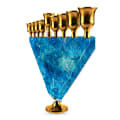 Gold-Tone Light Blue Glass Trapezoid Hanukkah Menorah - photo 2 of 4